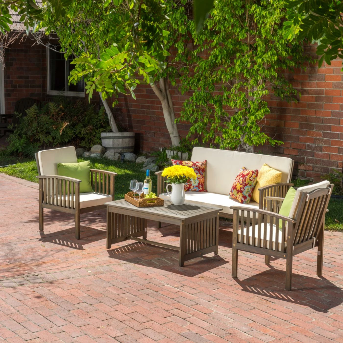 Flash Sale โญ Wood Patio Sets HN Outdoor Tulelake 4 Piece Acacia Wood Patio Chat Set ๐ฅ - Image 4