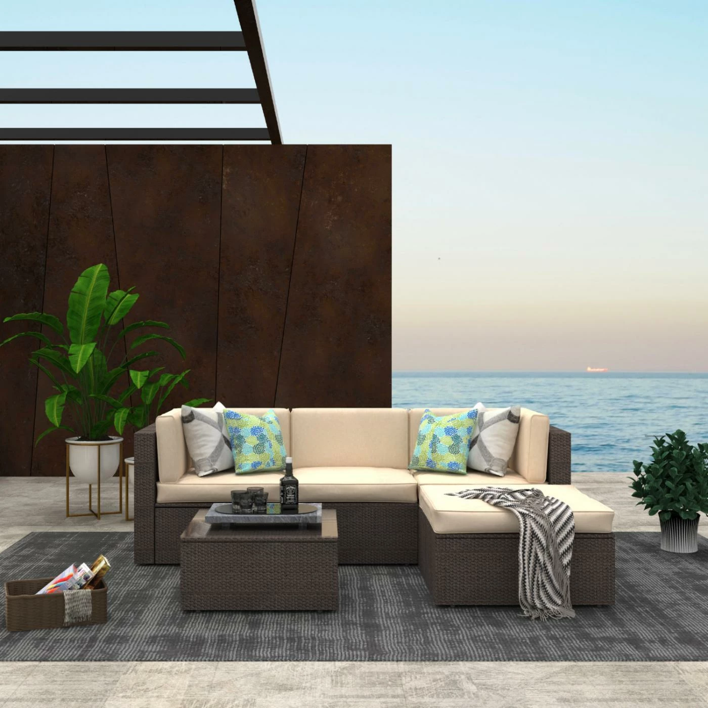 Best deal ๐ Resin Wicker Patio Sets Cloud Mountain Sectional Sofa 5 Piece Resin Wicker Patio Conversation Set ๐งจ - Image 4