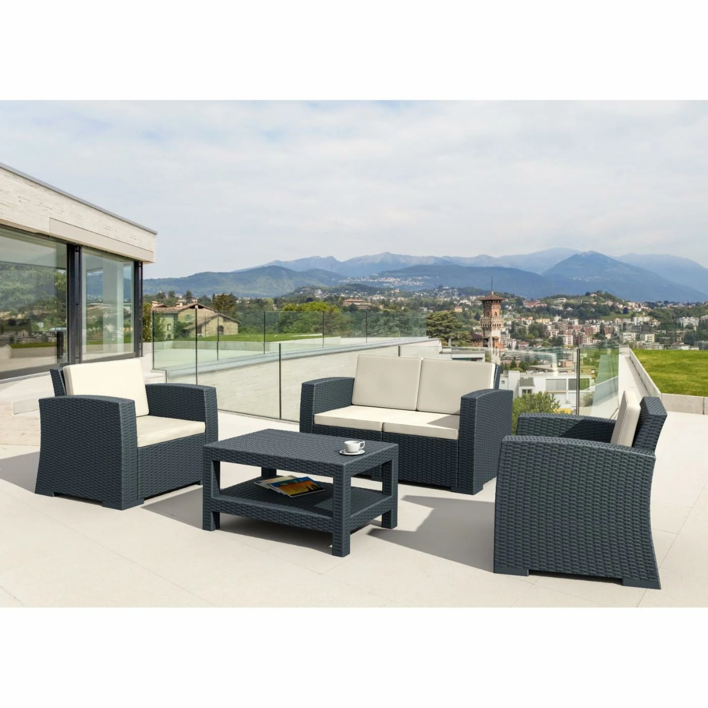 Brand new 😉 Compamia Resin Wicker Patio Sets Siesta Monaco Resin 4 Piece Loveseat Patio Conversation Set With Cushion ✨ - Image 4