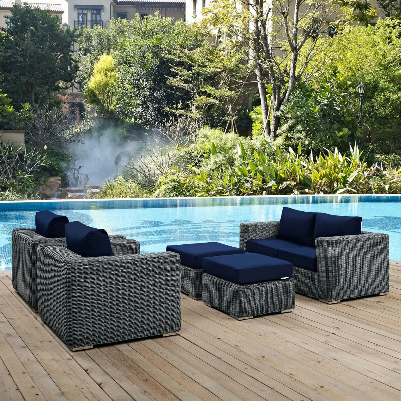 Promo โ๏ธ Resin Wicker Patio Sets Modway Summon Wicker 5 Piece Patio Conversation Set ๐ - Image 4