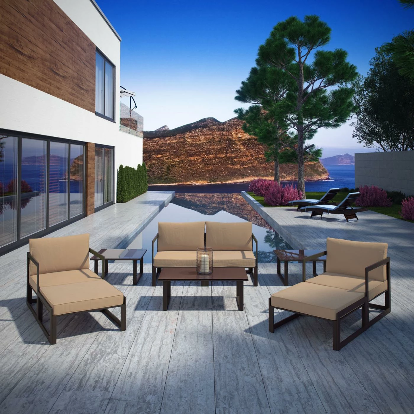 New โ๏ธ Aluminum Patio Sets Modway Fortuna 9 Piece Patio Sectional Sofa Set โค๏ธ - Image 3