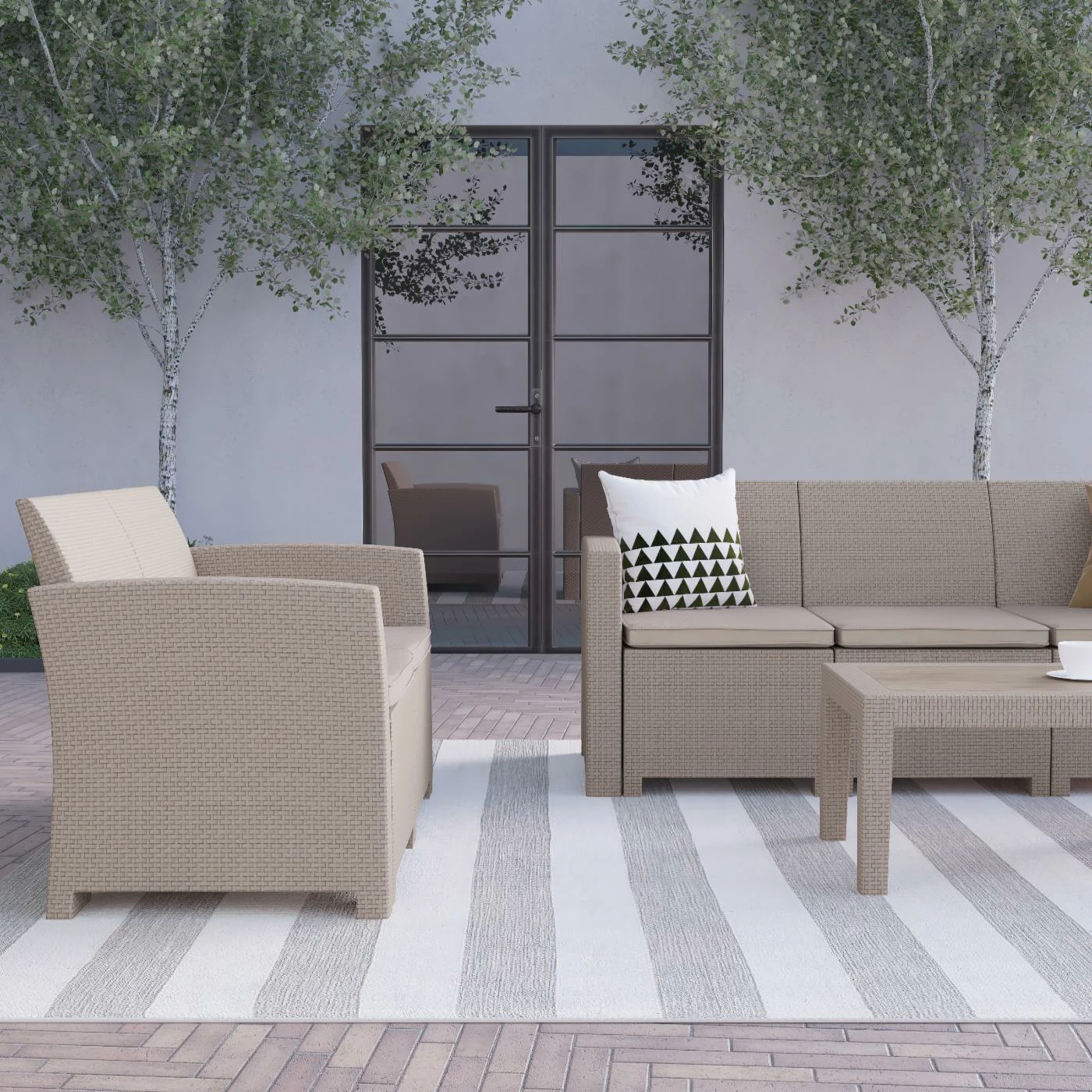 Best Pirce ⭐ Resin Wicker Patio Sets Flash Furniture Seneca 4 Piece Sofa And Loveseat Outdoor Faux Rattan Lounge Set 🎉 - Image 3