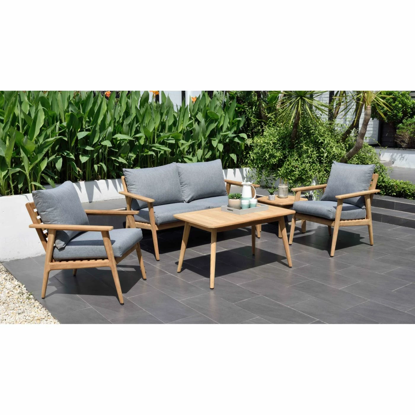 Outlet 🎁 Teak Patio Sets HN Outdoor Augusta Teak 4 Piece Deep Seat Patio Conversation Set 😉 - Image 4