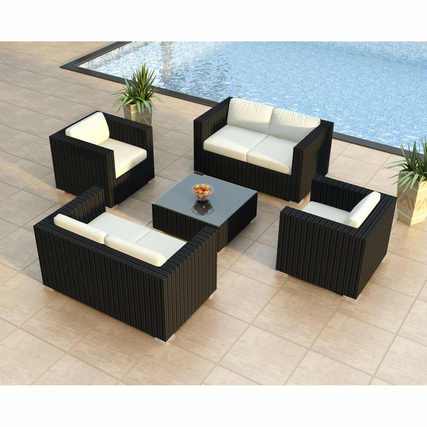 Best Sale ๐ Resin Wicker Patio Sets Harmonia Living Urbana All Weather Wicker 5 Piece Double Loveseat Patio Conversation Set ๐งจ - Image 4