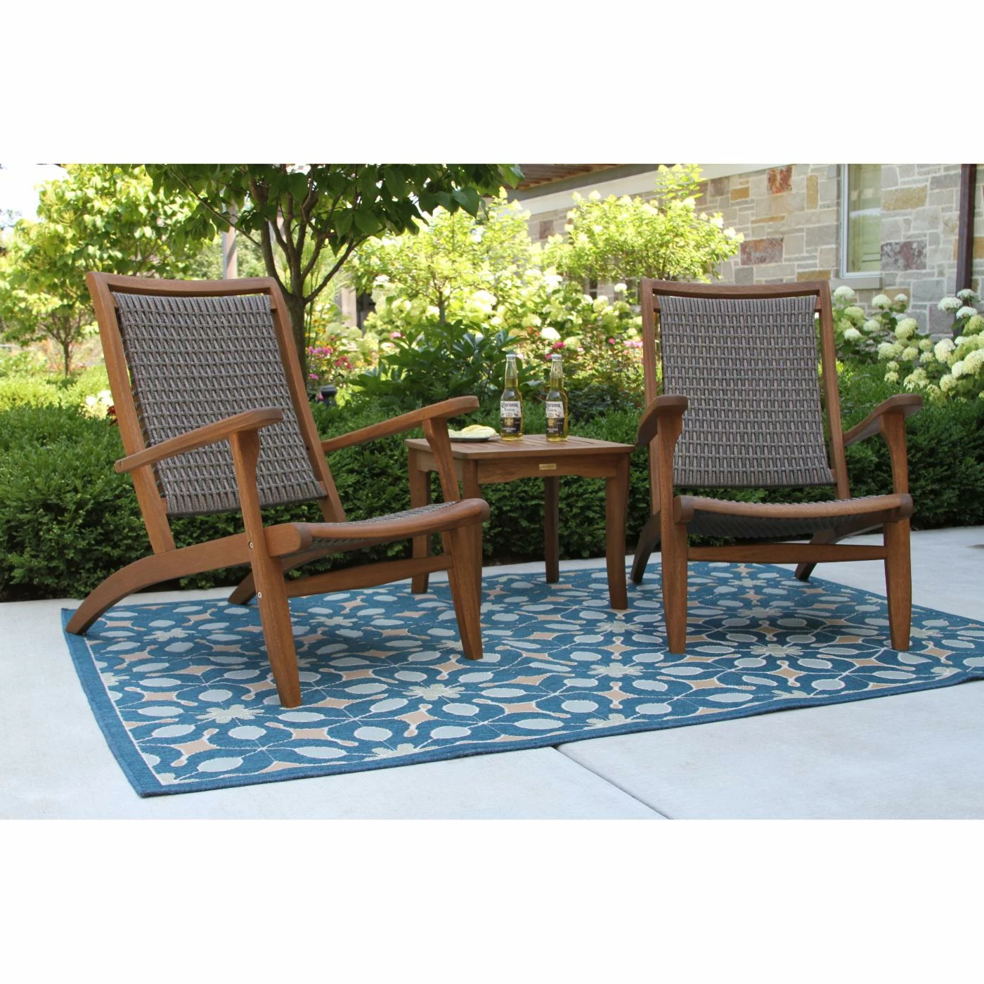 Best Pirce 𧨠Resin Wicker Patio Sets Vineyard Eucalyptus And Resin Wicker 3 Piece Square Table Lounge Conversation Set π - Image 4