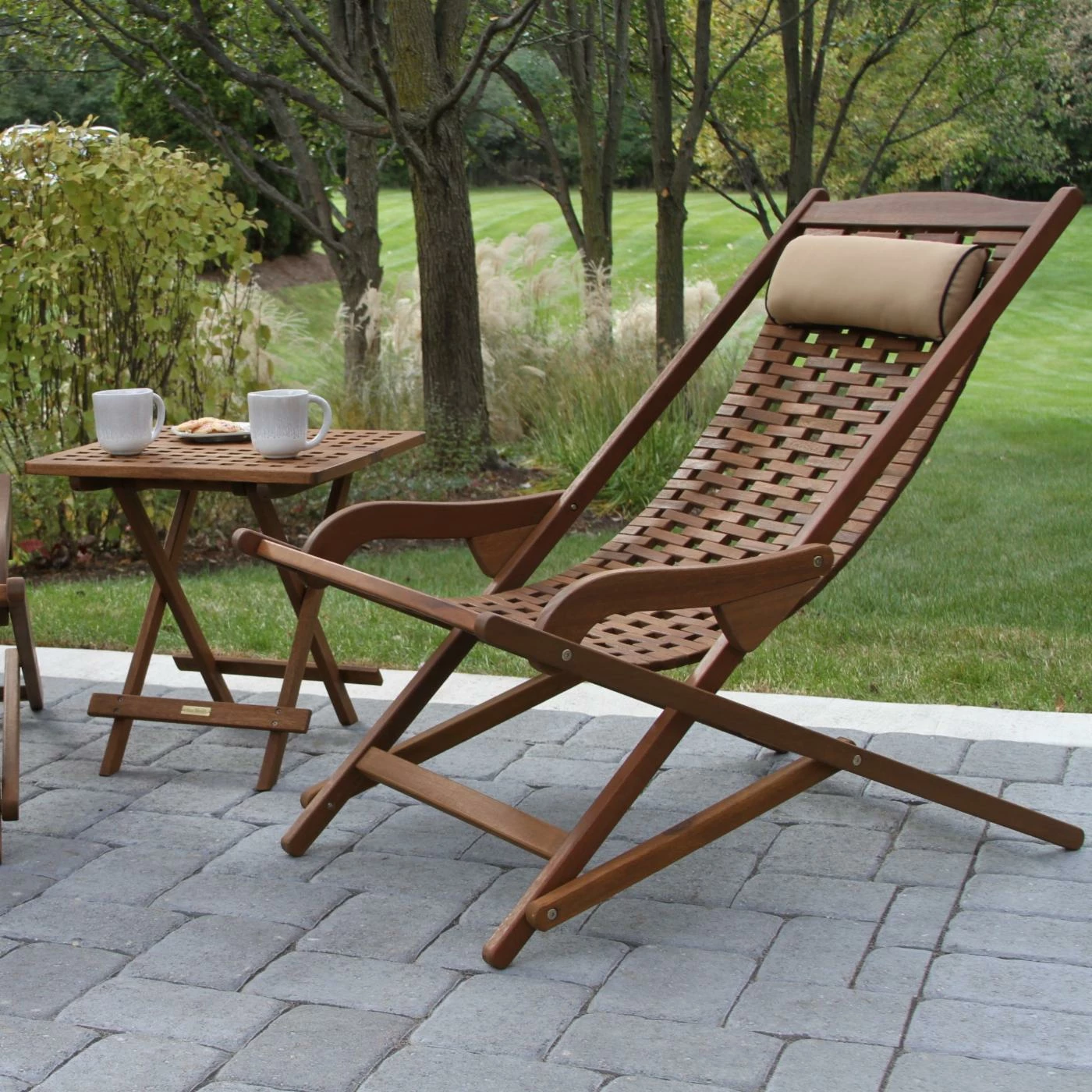 Cheapest 🌟 Wood Patio Sets Vineyard 3 Piece Eucalyptus Outdoor Swing Lounger Conversation Set With Folding Table 🤩 - Image 4