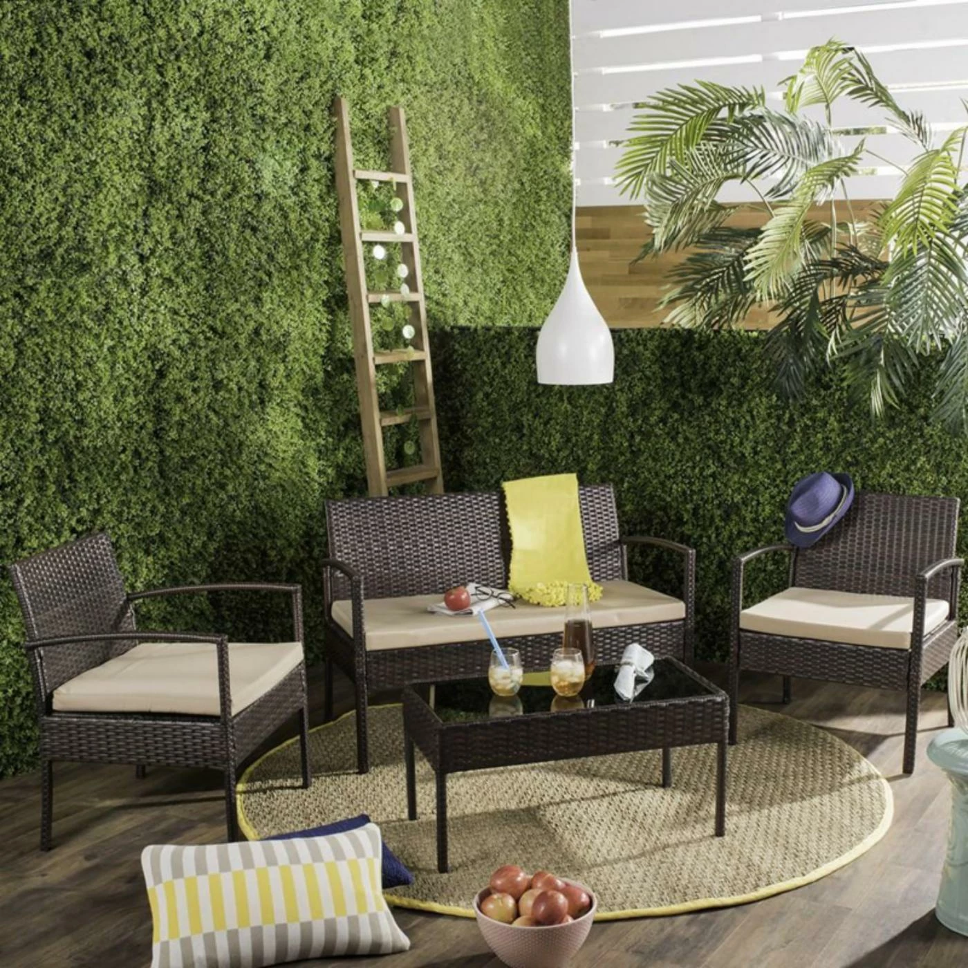 Budget π Resin Wicker Patio Sets Safavieh Mattia Resin Wicker 4-Piece Conversation Set π― - Image 4