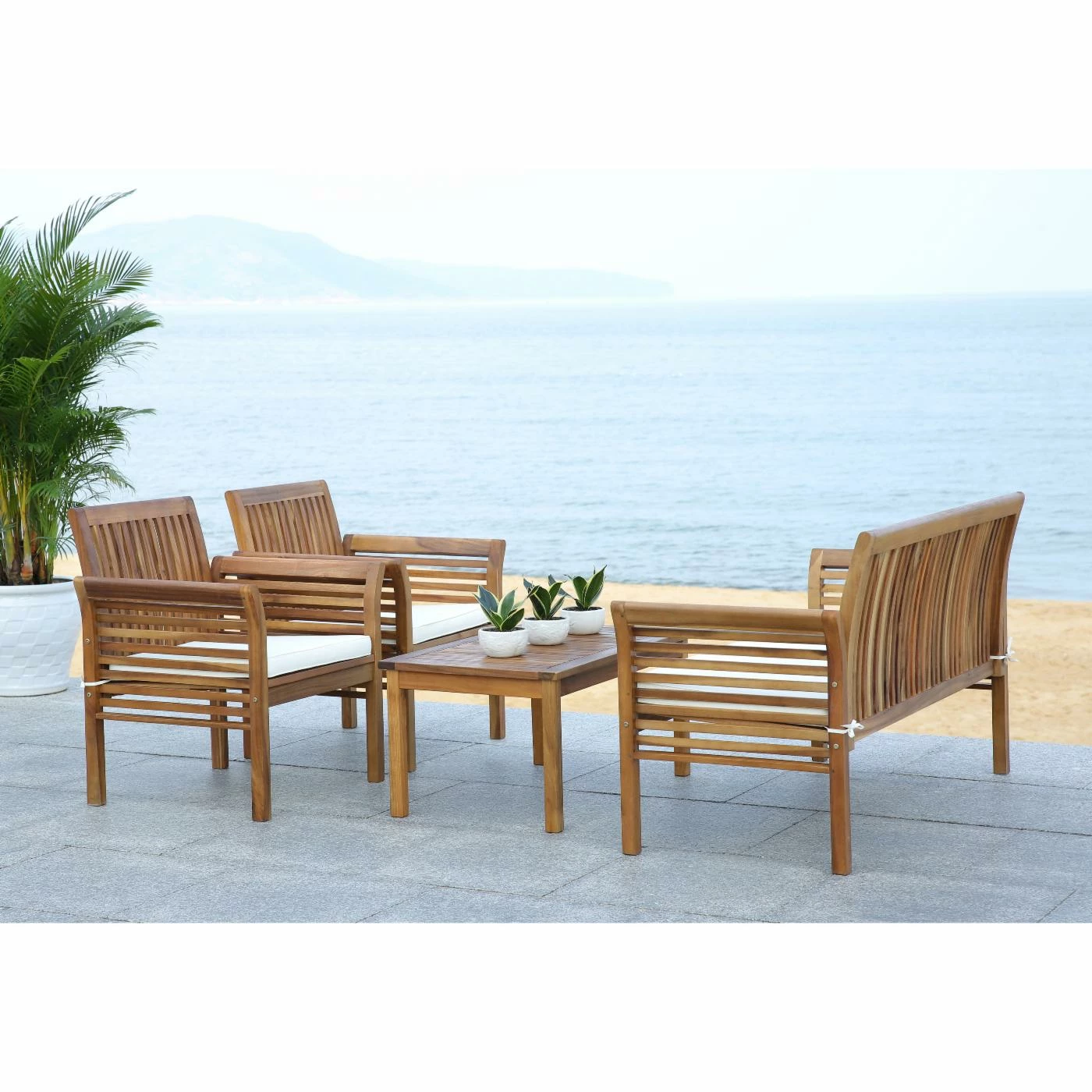 Discount ๐ Wood Patio Sets HN Outdoor Springville Acacia Wood 4 Piece Outdoor Conversation Set ๐ฅฐ - Image 4