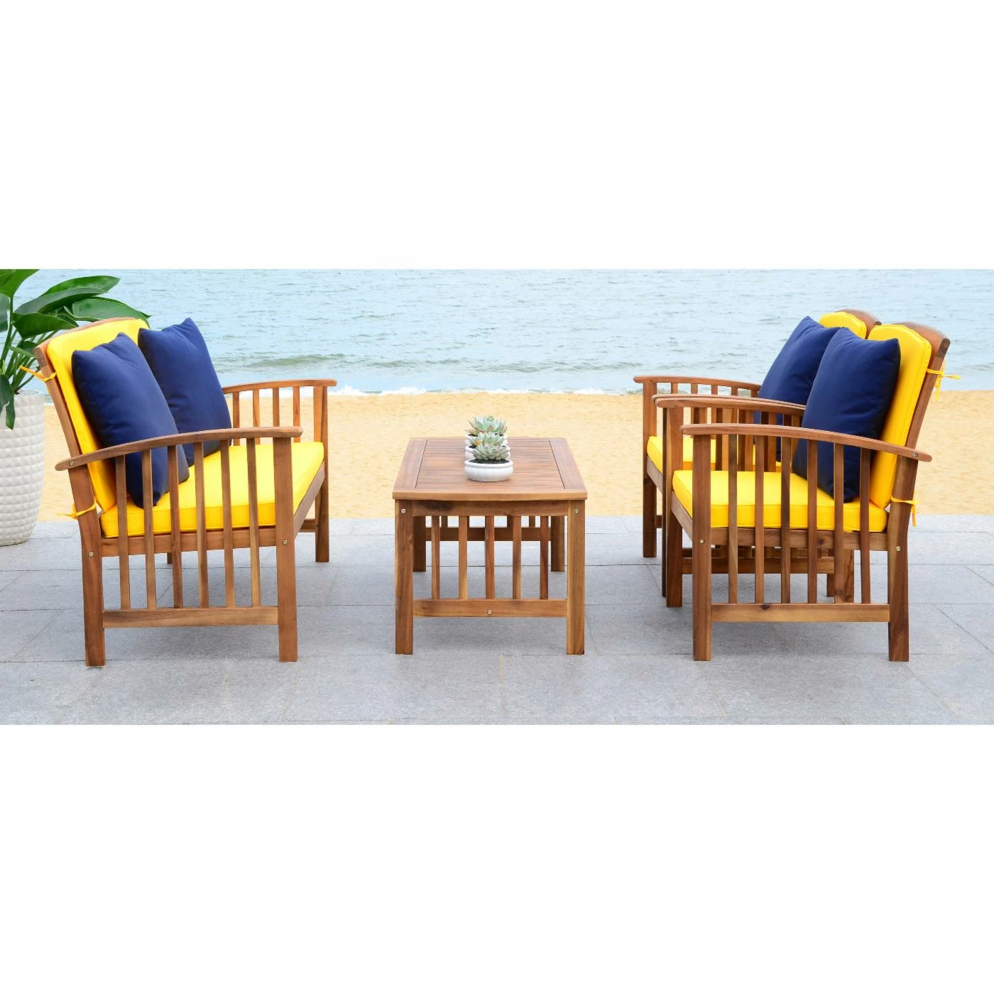 Best reviews of ๐ฏ Wood Patio Sets Safavieh Rocklin 4 Piece Conversation Set ๐ฏ - Image 4