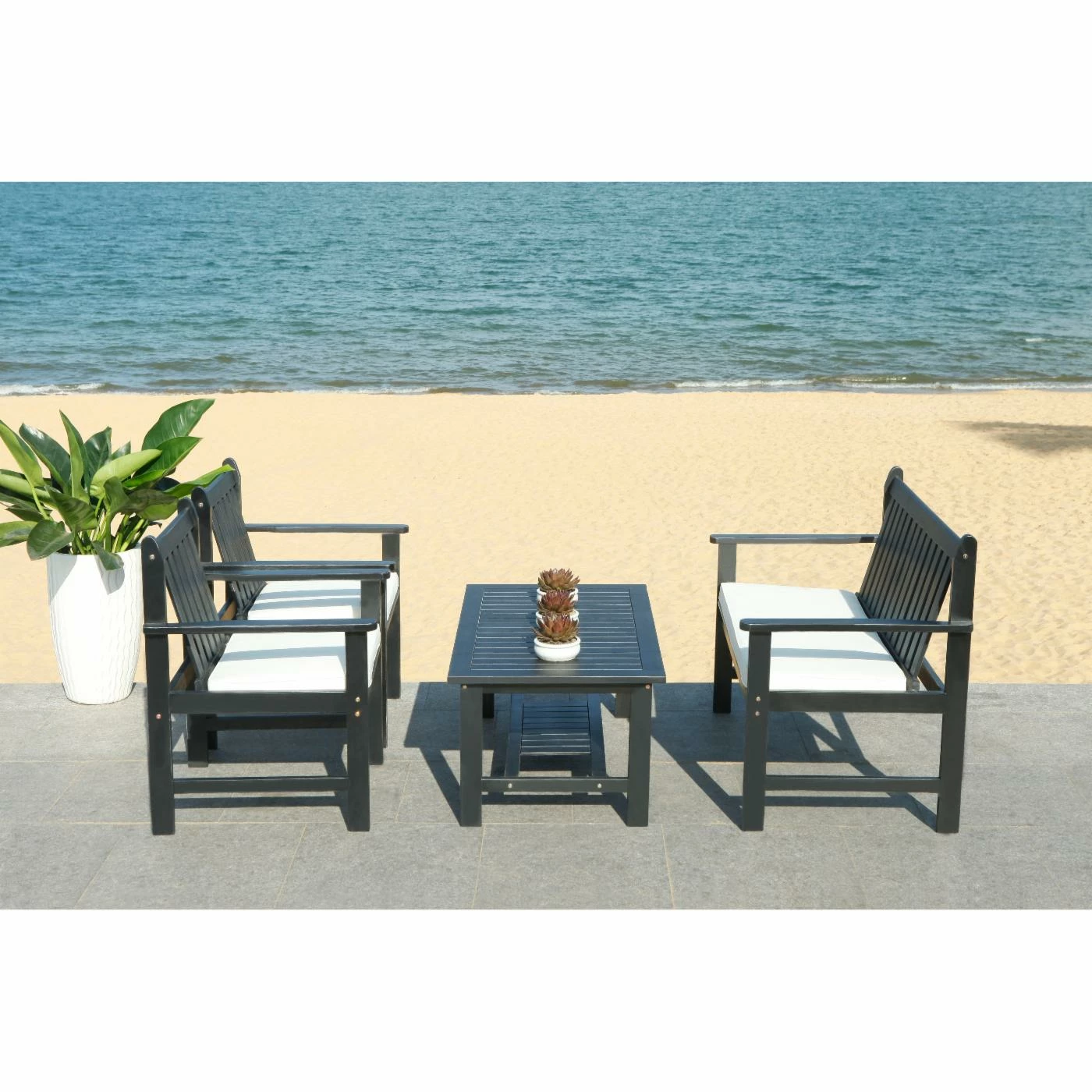 Brand new β€οΈ Wood Patio Sets Safavieh Burbank Acacia Wood 4 Piece Patio Conversation Set π - Image 4
