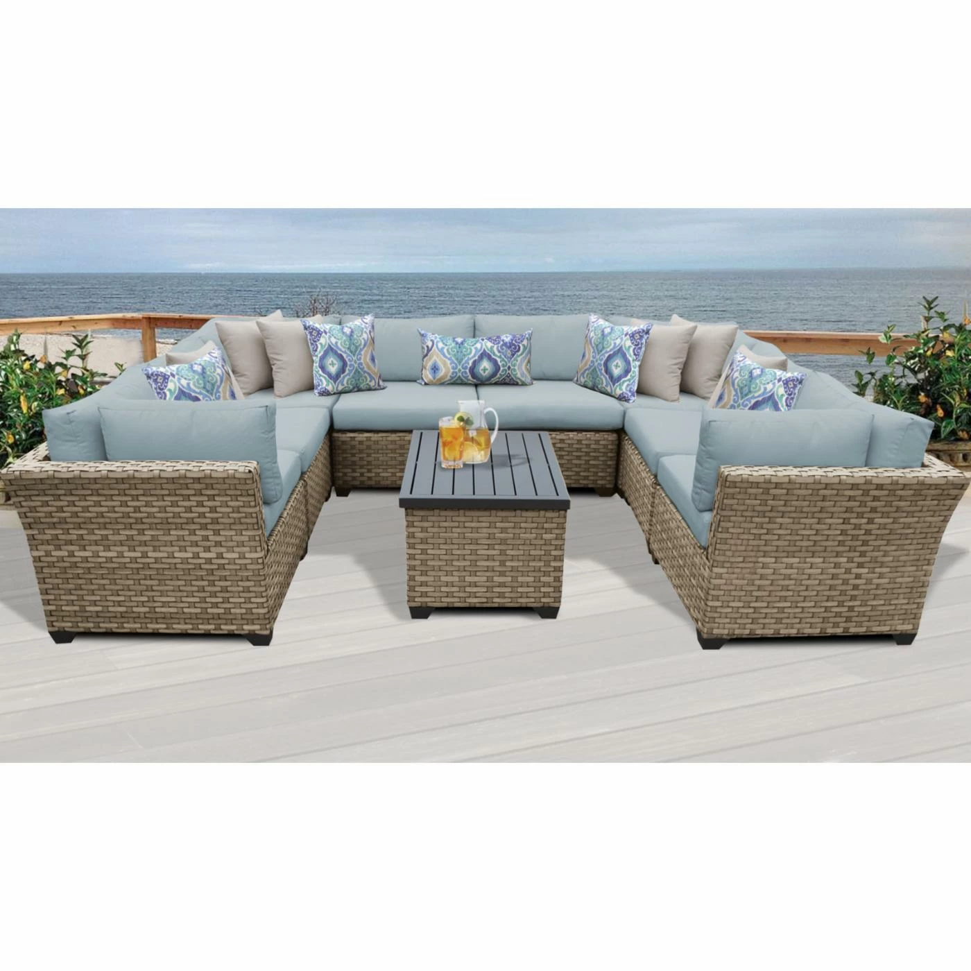 New โจ Resin Wicker Patio Sets TK Classics Monterey Wicker 9 Piece Patio Conversation Set With Coffee Table And 2 Sets Of Cushion Covers โค๏ธ - Image 4