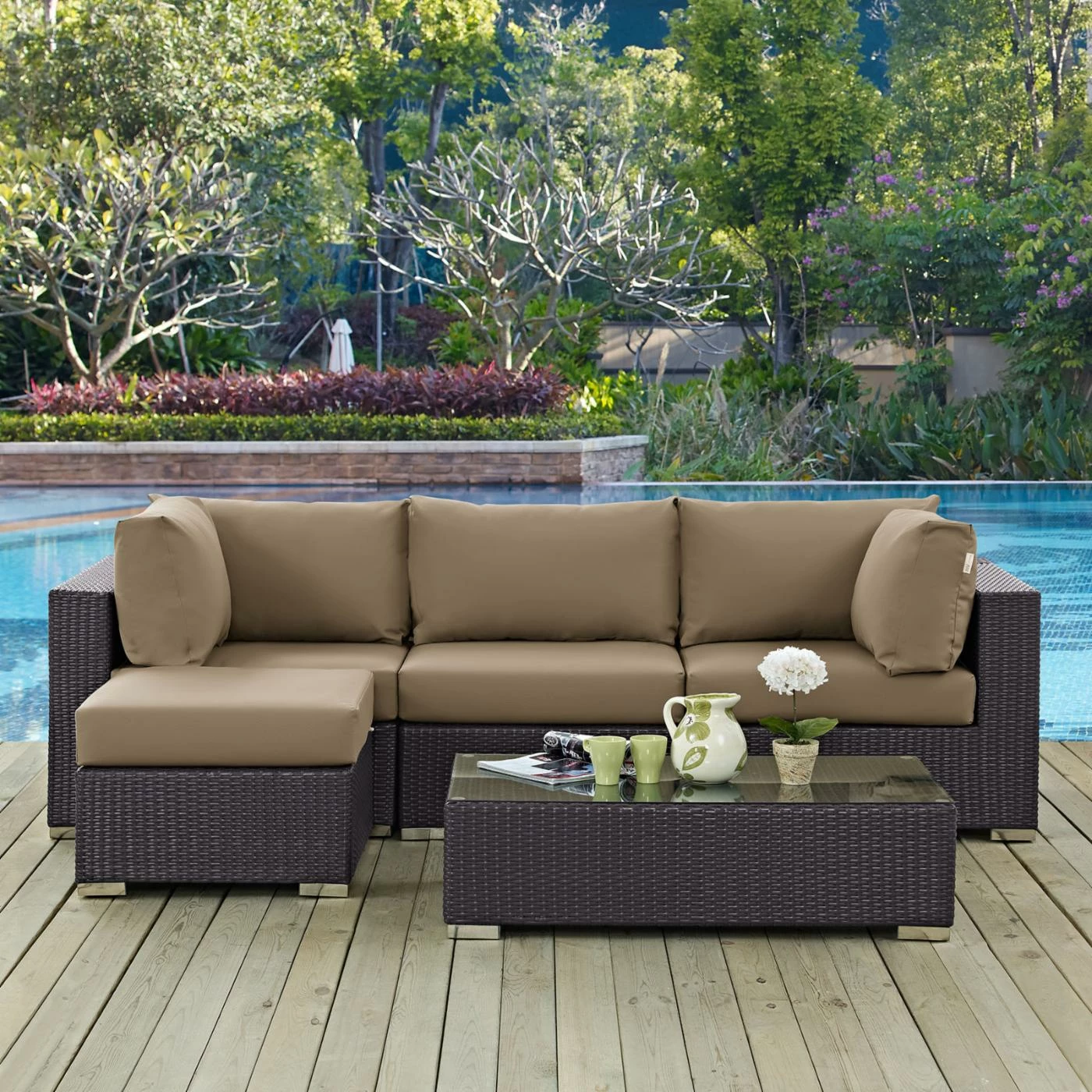 Best deal ๐ Resin Wicker Patio Sets Modway Convene Wicker 5 Piece Patio Conversation Set With Ottoman ๐ - Image 6