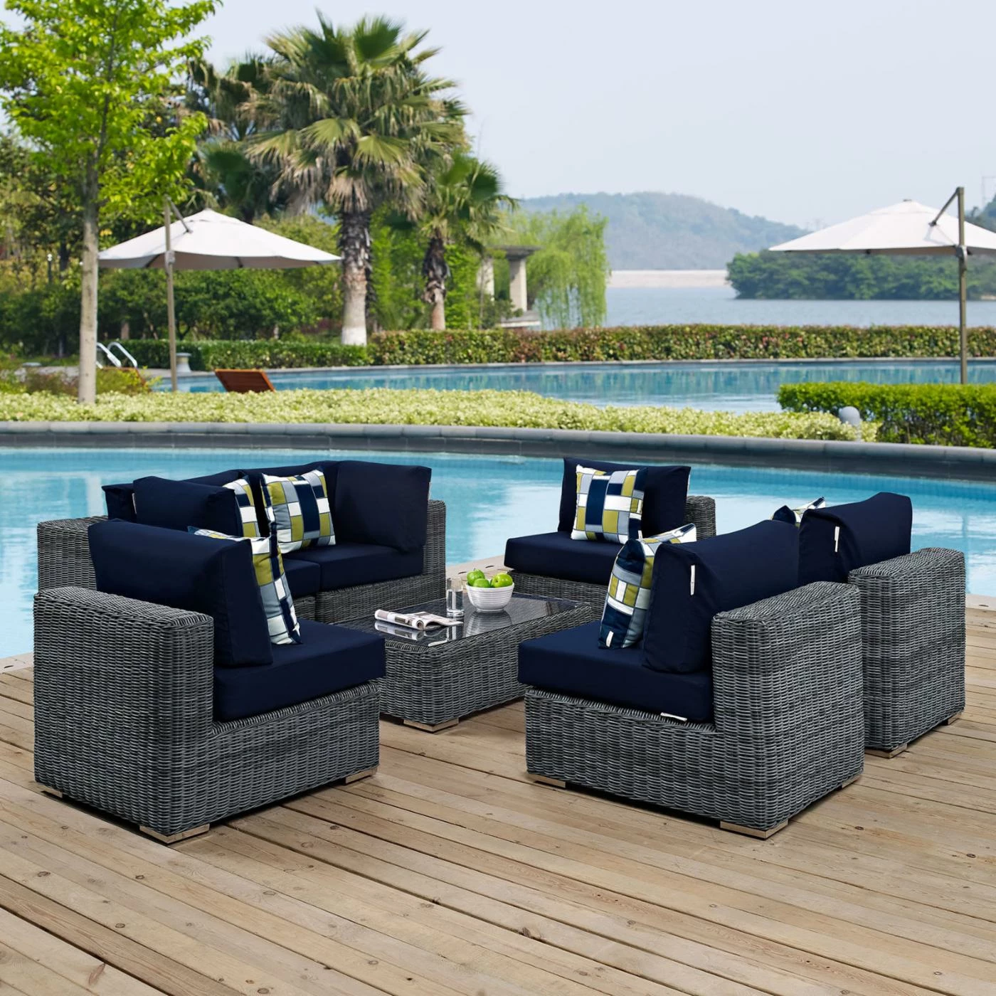 Cheapest ๐ Resin Wicker Patio Sets Modway Summon 7 Piece Sunbrella Outdoor Patio Conversation Set โ - Image 6