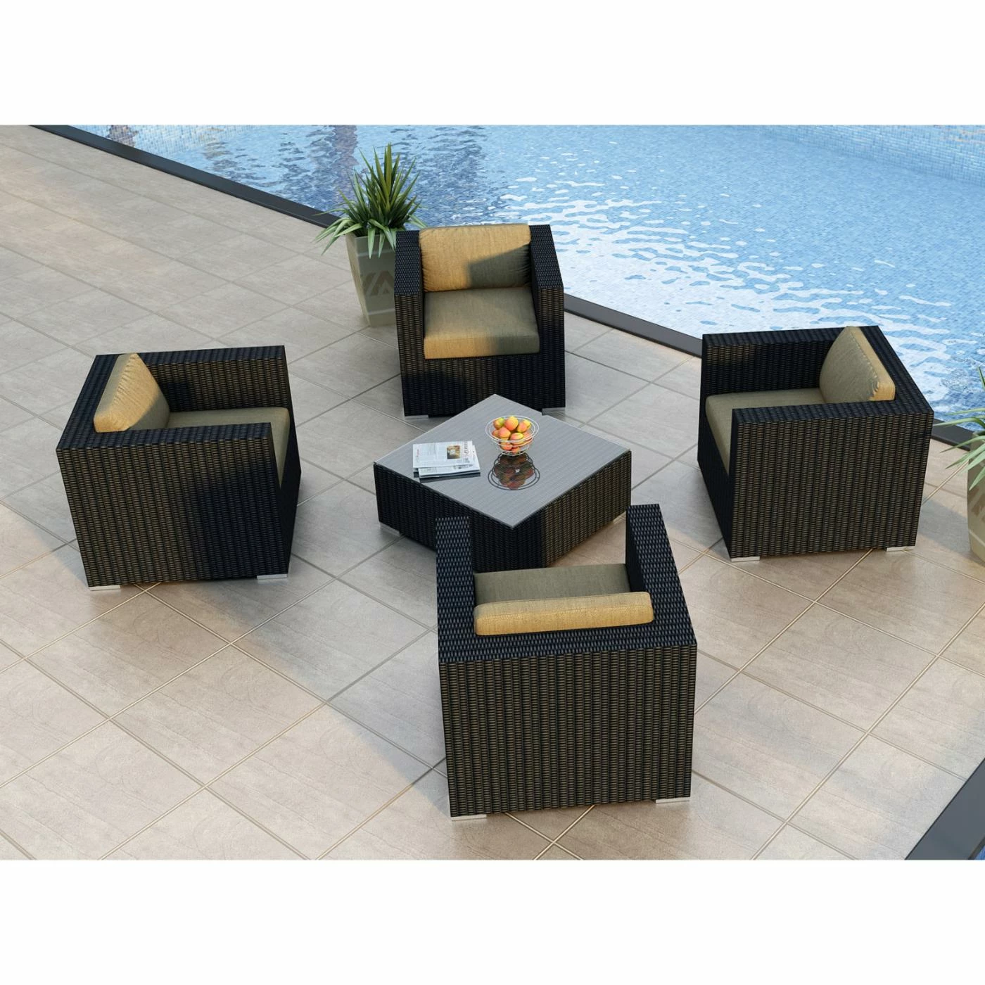Best Pirce โญ Resin Wicker Patio Sets Harmonia Living Urbana All Weather Wicker 5 Piece Club Chair Patio Conversation Set ๐ - Image 6
