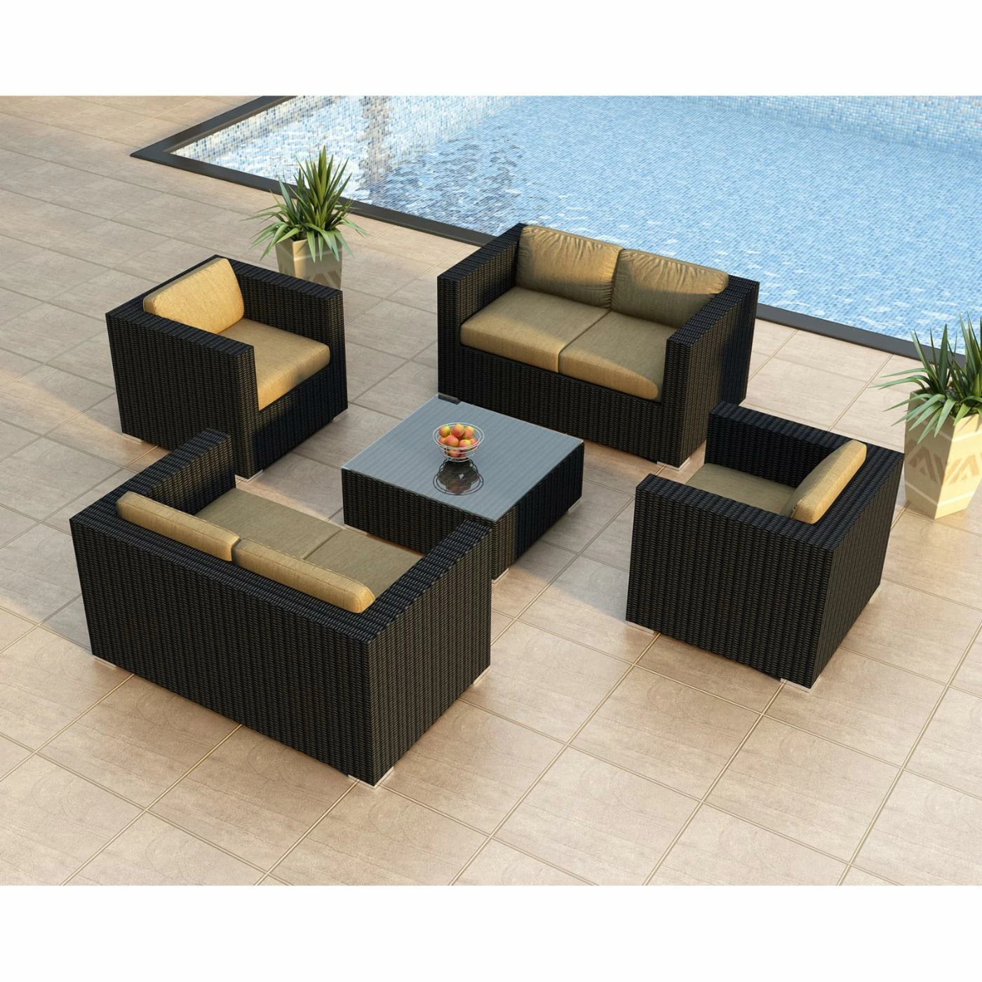 Best Sale ๐ Resin Wicker Patio Sets Harmonia Living Urbana All Weather Wicker 5 Piece Double Loveseat Patio Conversation Set ๐งจ - Image 6
