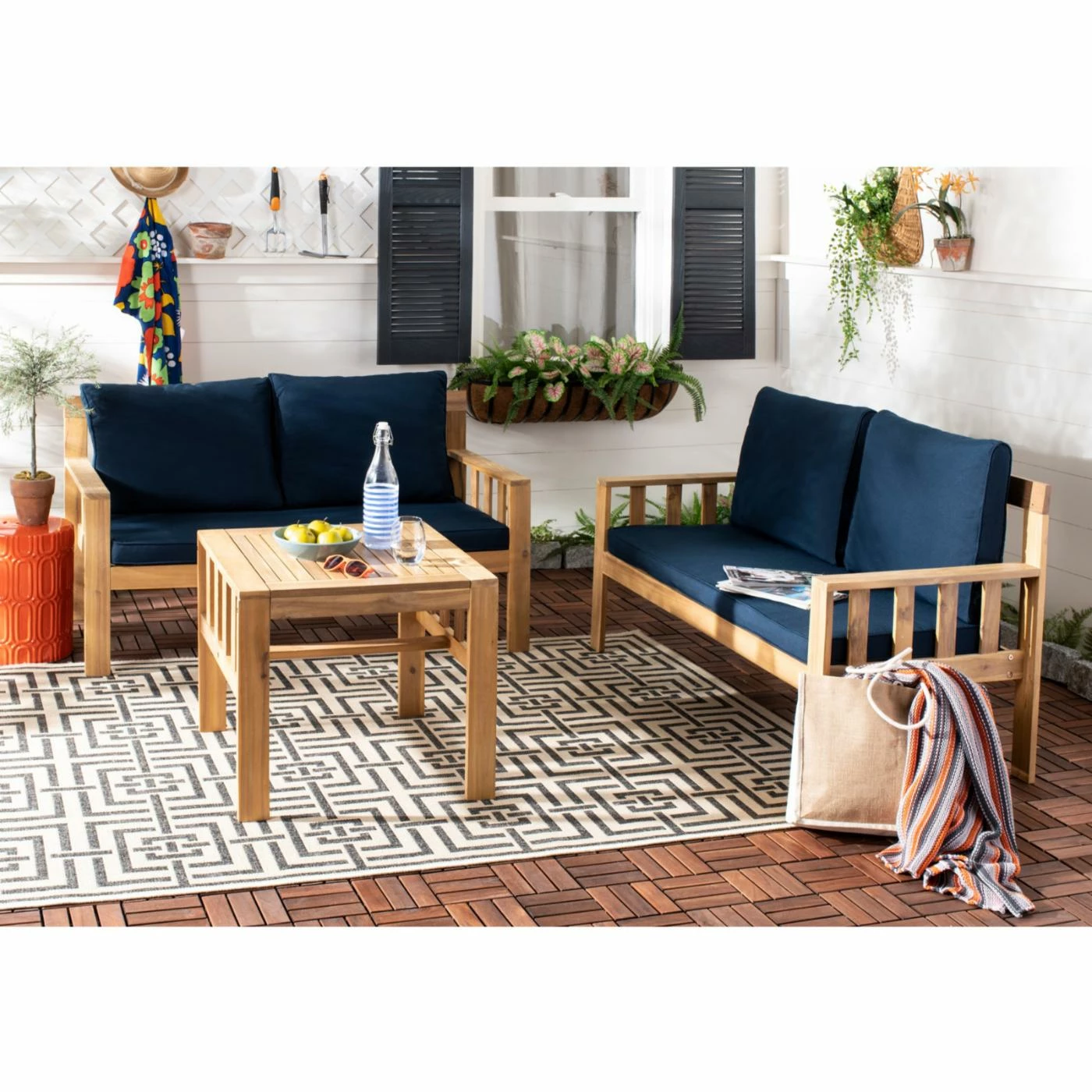 Brand new π Wood Patio Sets Safavieh Lardern Acacia 3 Piece Patio Conversation Set π - Image 6