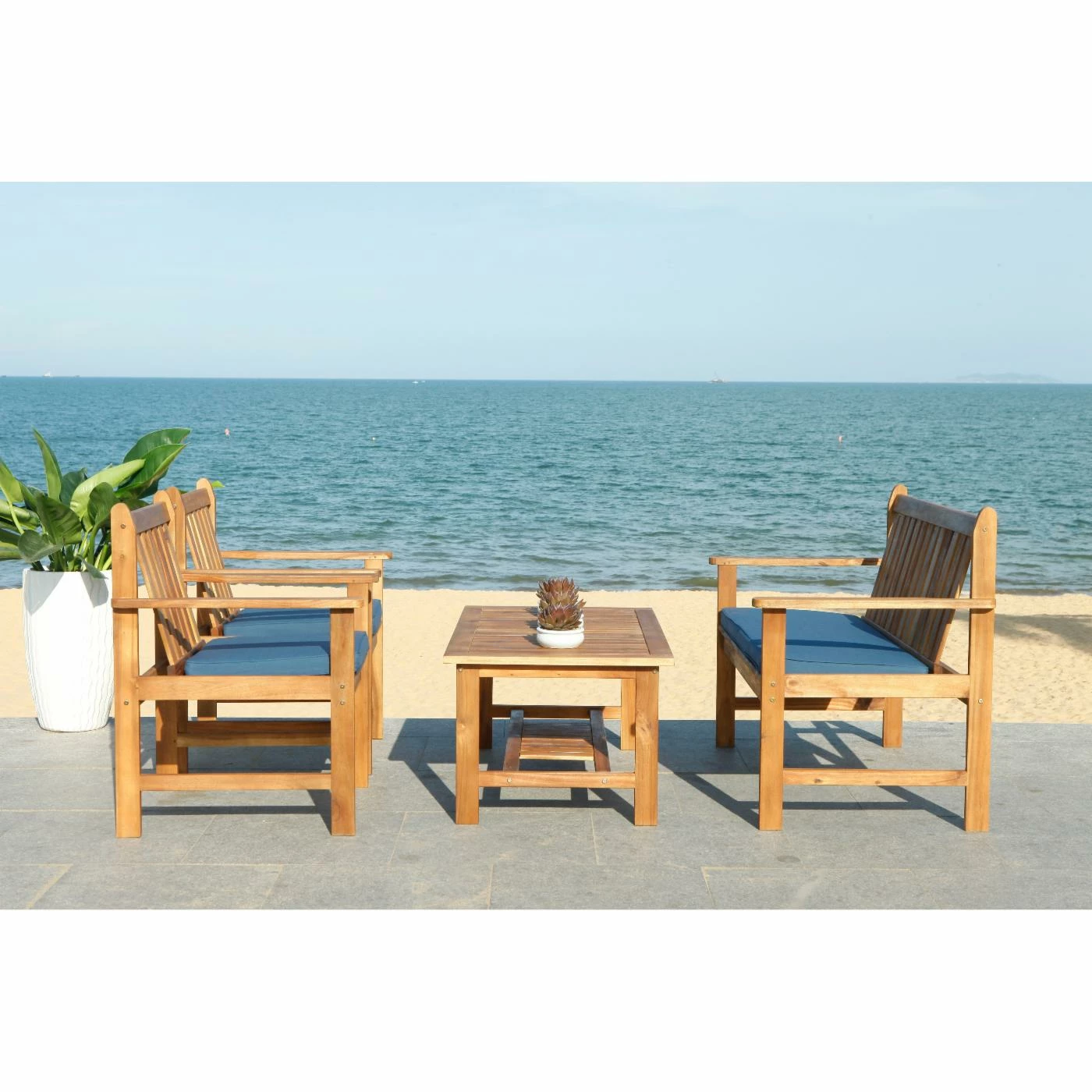 Brand new β€οΈ Wood Patio Sets Safavieh Burbank Acacia Wood 4 Piece Patio Conversation Set π - Image 6