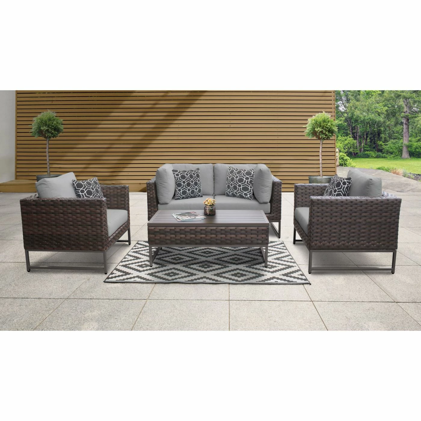 New ๐งจ Resin Wicker Patio Sets TK Classics Barcelona Wicker 5 Piece Sectional Loveseat Patio Conversation Set With Club Chairs ๐ฅ - Image 6