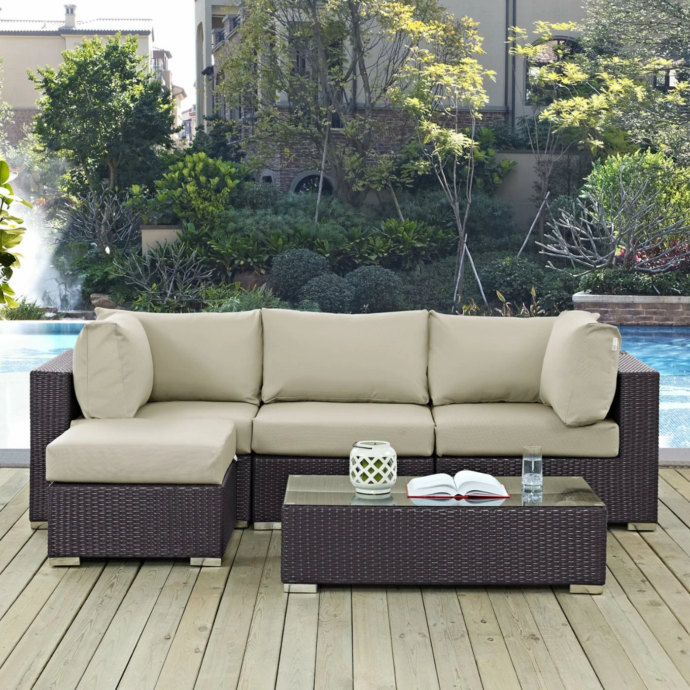 Best deal ๐ Resin Wicker Patio Sets Modway Convene Wicker 5 Piece Patio Conversation Set With Ottoman ๐ - Image 7