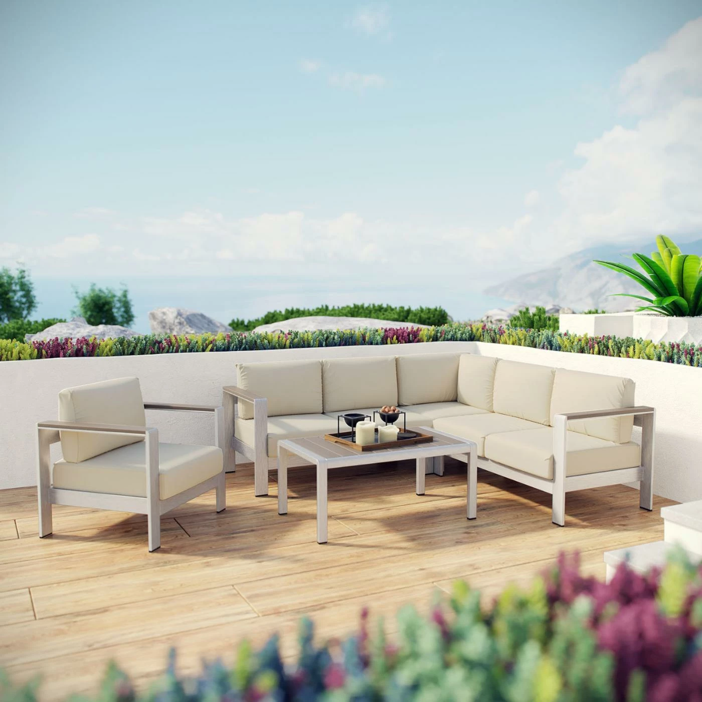 Wholesale ๐ Aluminum Patio Sets Modway Shore Aluminum 5 Piece Poolside Patio Sectional Sofa Set ๐ - Image 7