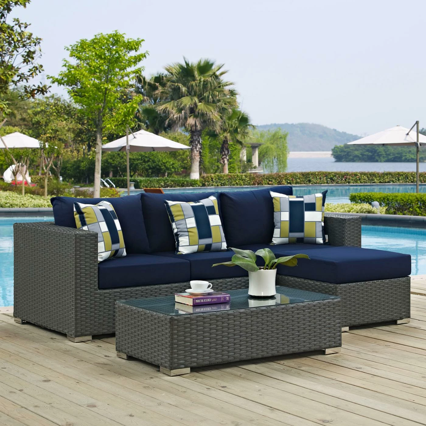 Discount ๐ Resin Wicker Patio Sets Modway Sojourn 3 Piece Sunbrella Outdoor Patio Loveseat Conversation Set ๐ - Image 7