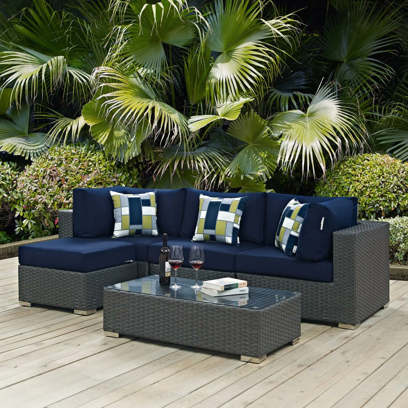 Outlet ❤️ Resin Wicker Patio Sets Modway Sojourn 5 Piece Sunbrella Outdoor Patio Loveseat Conversation Set 🎁 - Image 7
