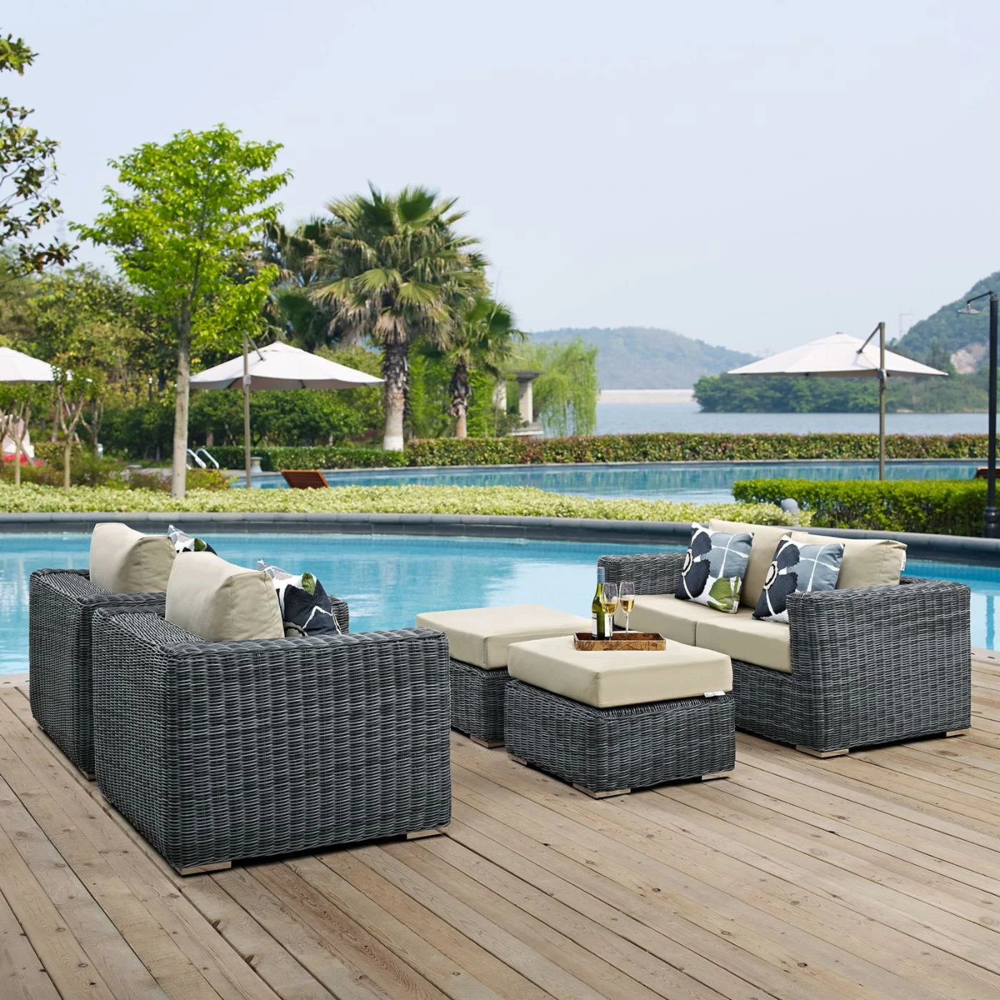 Coupon ⭐ Resin Wicker Patio Sets Modway Summon 5 Piece Sunbrella Outdoor Patio Conversation Set ✨ - Image 7