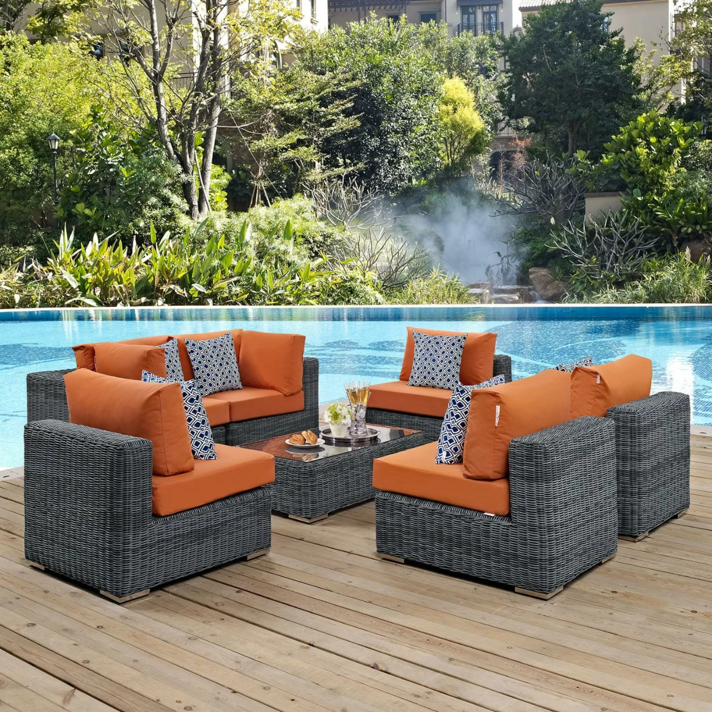 Cheapest ๐ Resin Wicker Patio Sets Modway Summon 7 Piece Sunbrella Outdoor Patio Conversation Set โ - Image 7