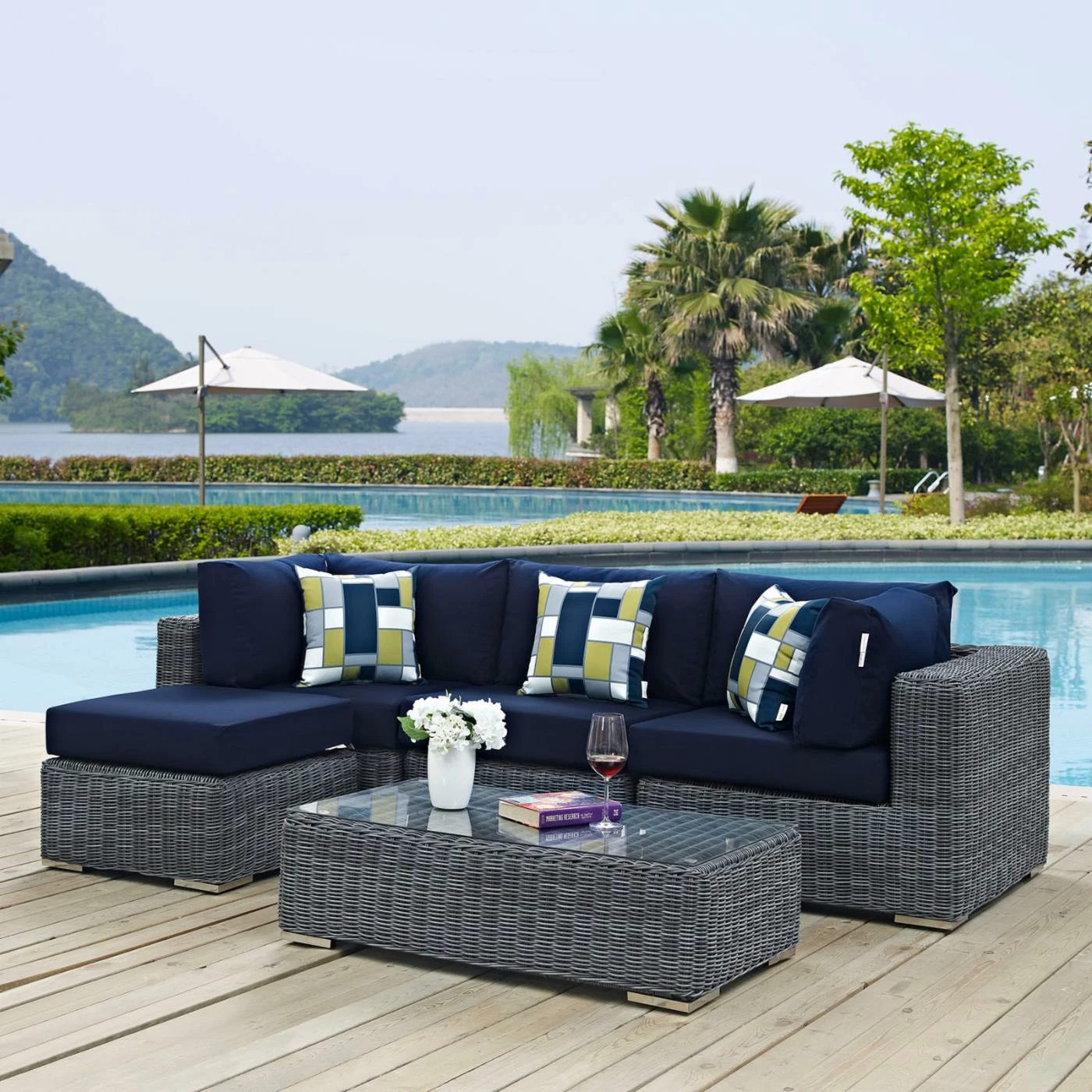Coupon ๐ Resin Wicker Patio Sets Modway Summon 5 Piece Sunbrella Outdoor Patio Loveseat Conversation Set ๐ - Image 7