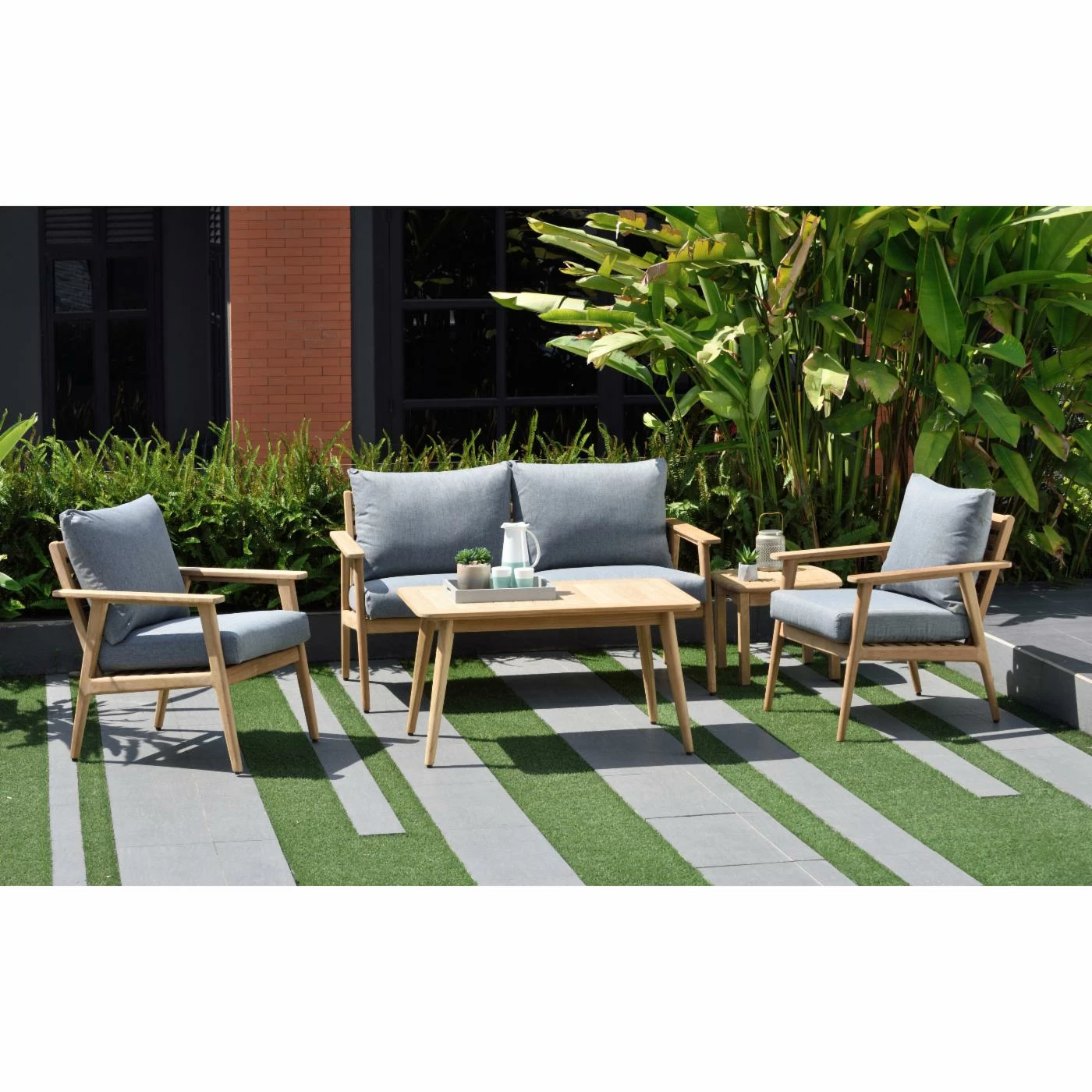 Outlet 🎁 Teak Patio Sets HN Outdoor Augusta Teak 4 Piece Deep Seat Patio Conversation Set 😉 - Image 7