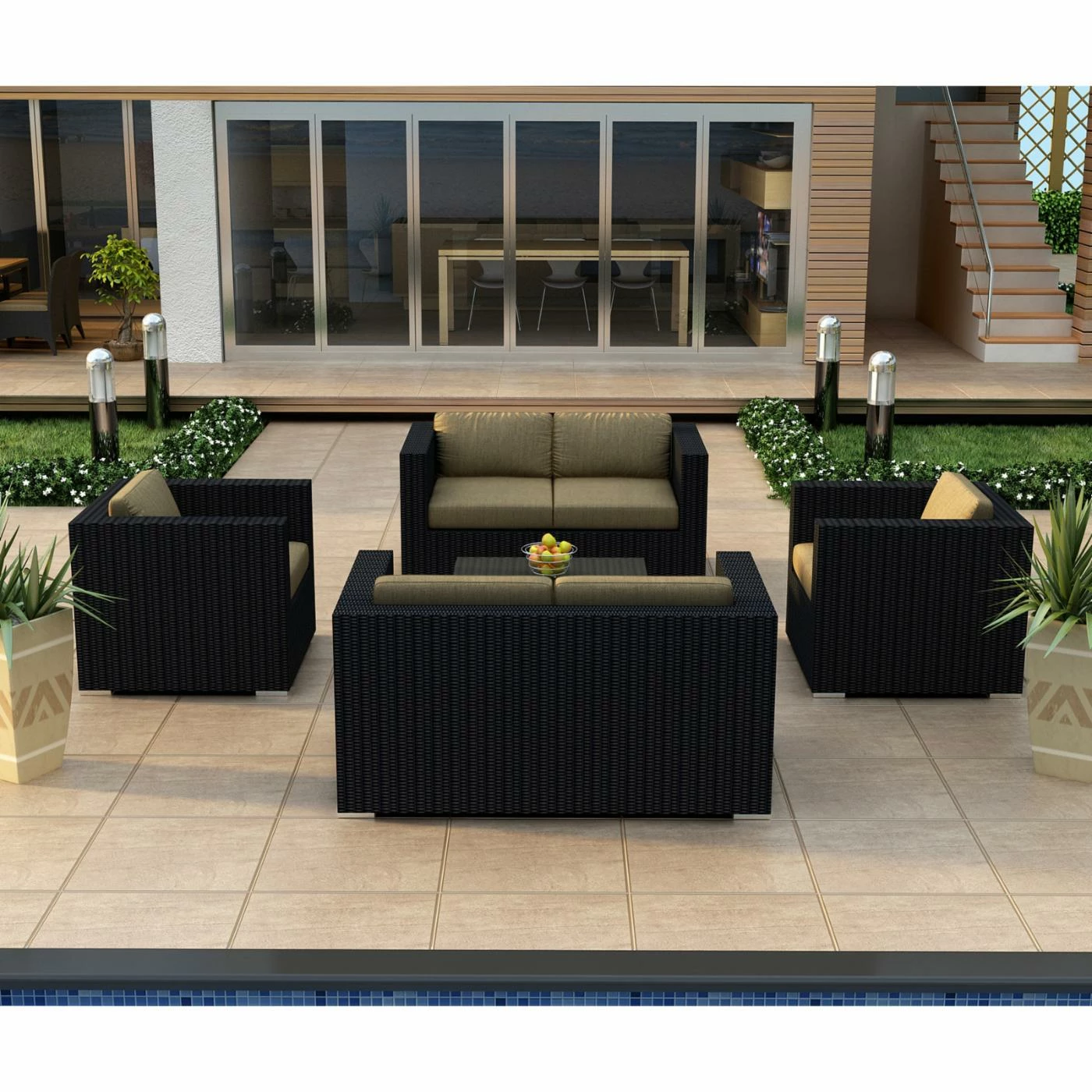 Best Sale ๐ Resin Wicker Patio Sets Harmonia Living Urbana All Weather Wicker 5 Piece Double Loveseat Patio Conversation Set ๐งจ - Image 7