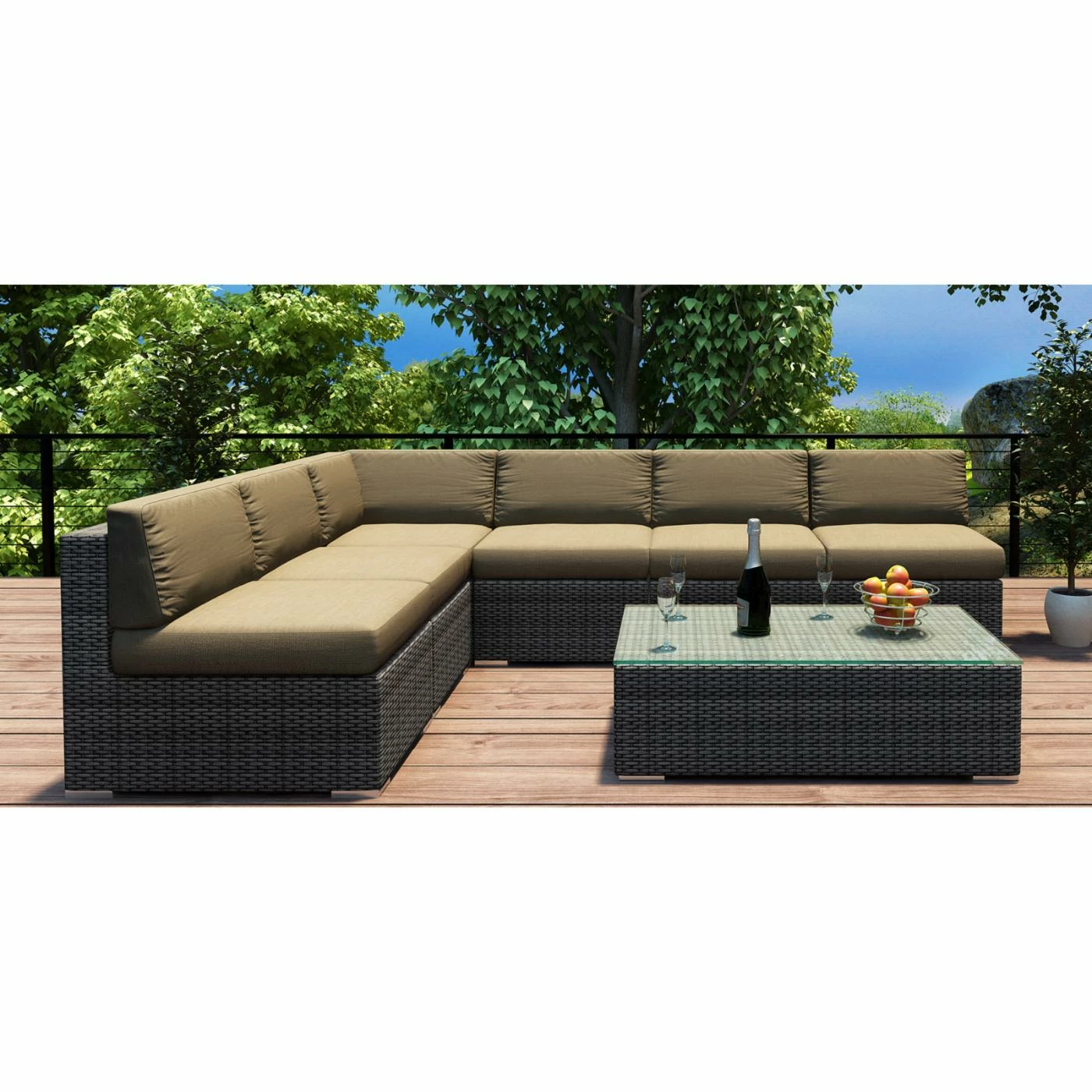 Resin Wicker Patio Sets Harmonia Living District 7 Piece Sectional Patio Conversation Set - Image 7