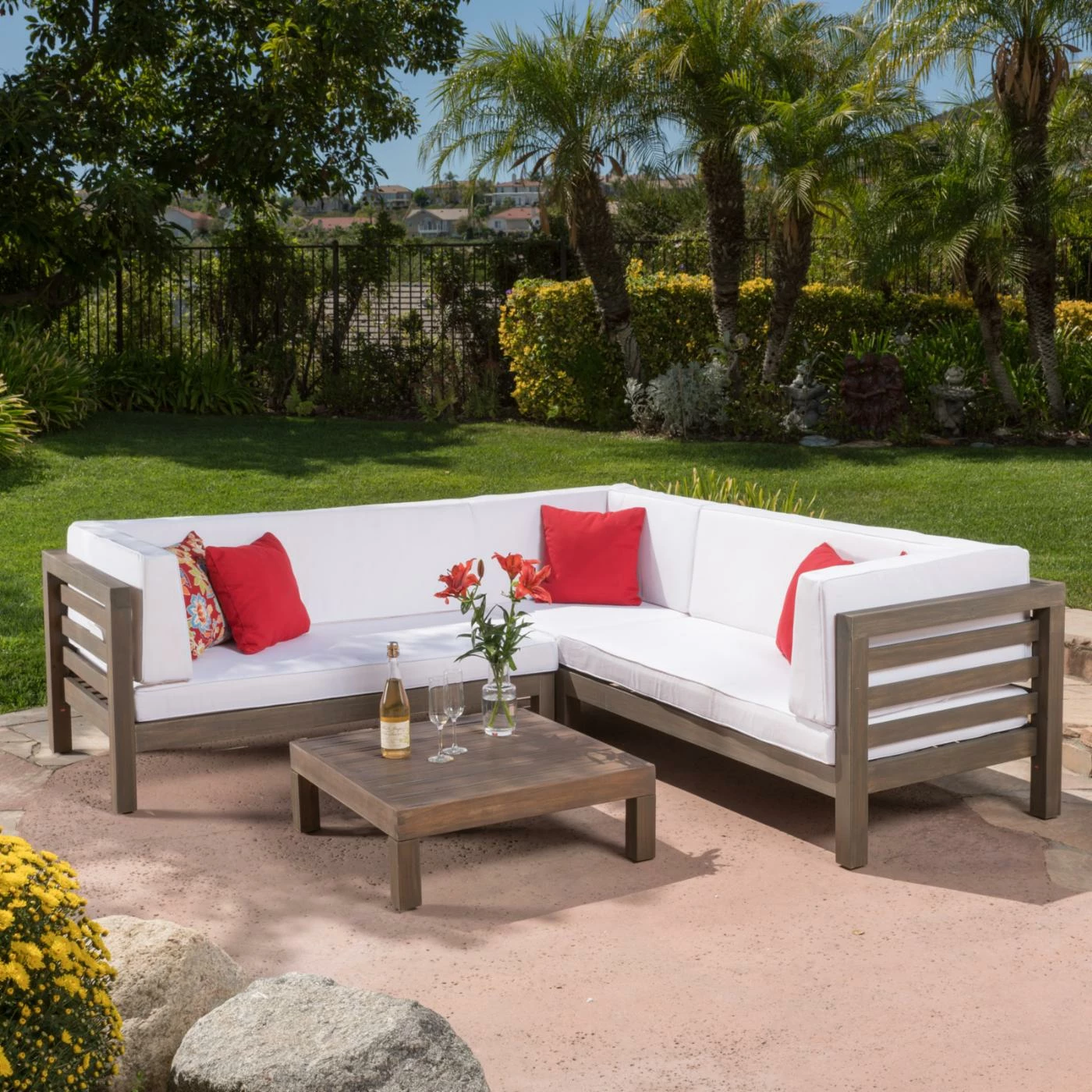 Flash Sale ๐ Wood Patio Sets HN Outdoor Murrieta 4 Piece Wooden Patio Sectional Set With Cushions ๐ - Image 7