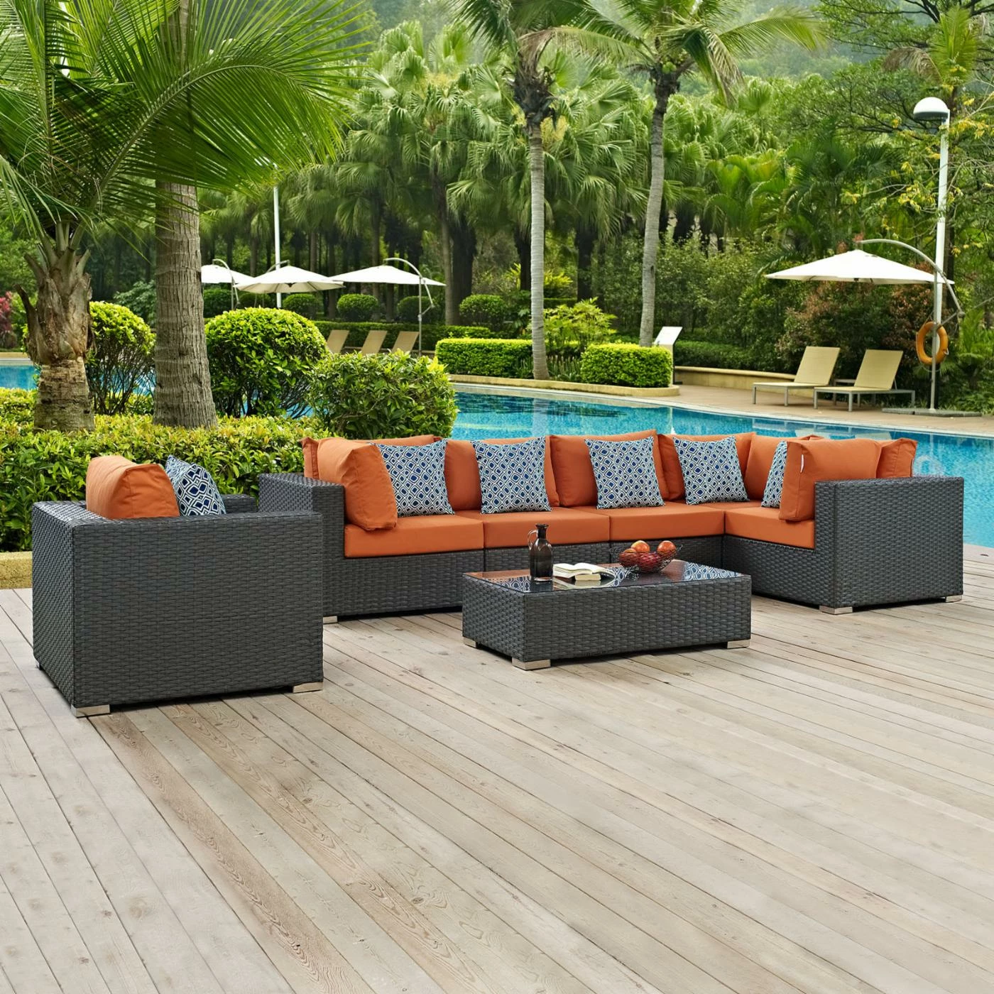 Budget ๐ Resin Wicker Patio Sets Modway Sojourn 7 Piece Sunbrella Outdoor Patio Sectional Conversation Set ๐ - Image 8