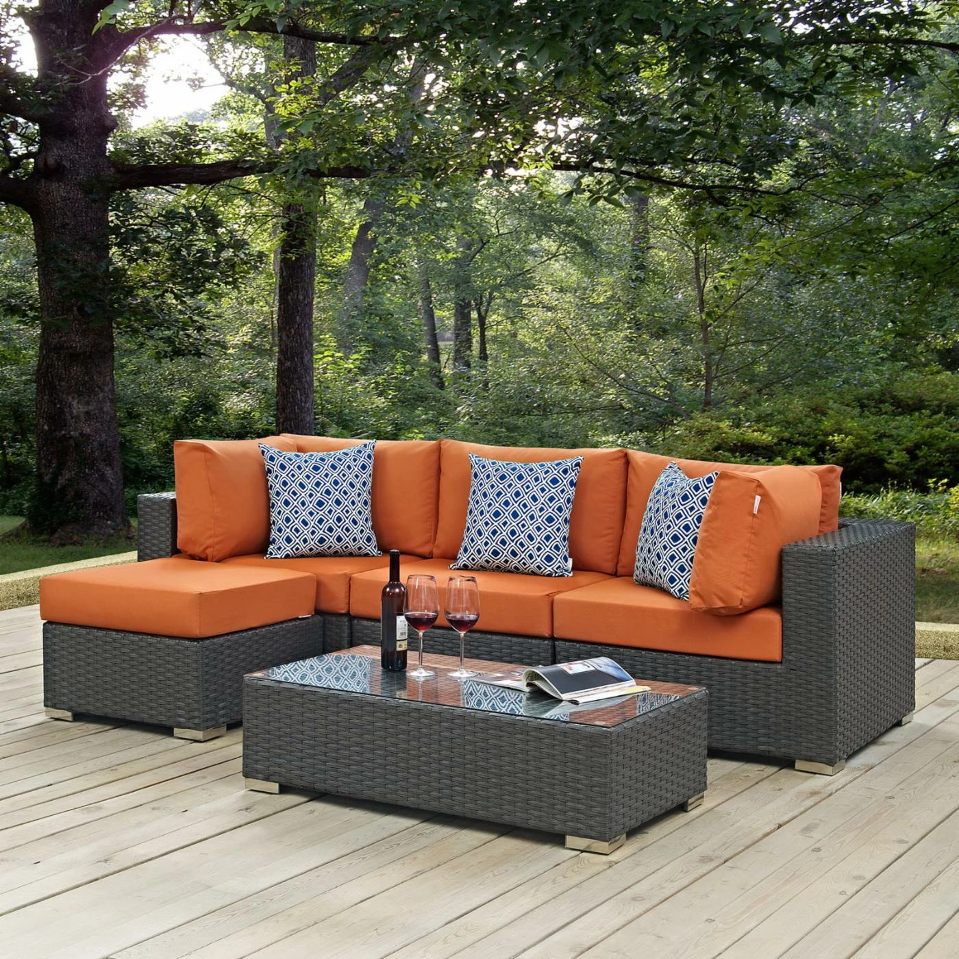 Outlet ❤️ Resin Wicker Patio Sets Modway Sojourn 5 Piece Sunbrella Outdoor Patio Loveseat Conversation Set 🎁 - Image 8