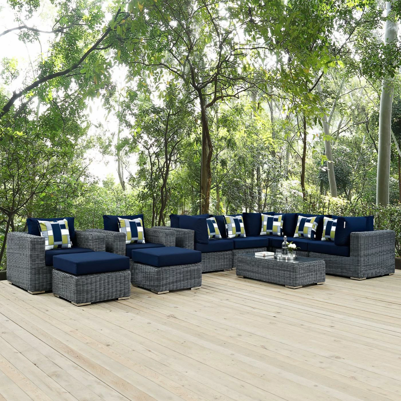 Discount 🔥 Resin Wicker Patio Sets Modway Summon 10 Piece Sunbrella Outdoor Patio Sectional Conversation Set ⭐ - Image 8
