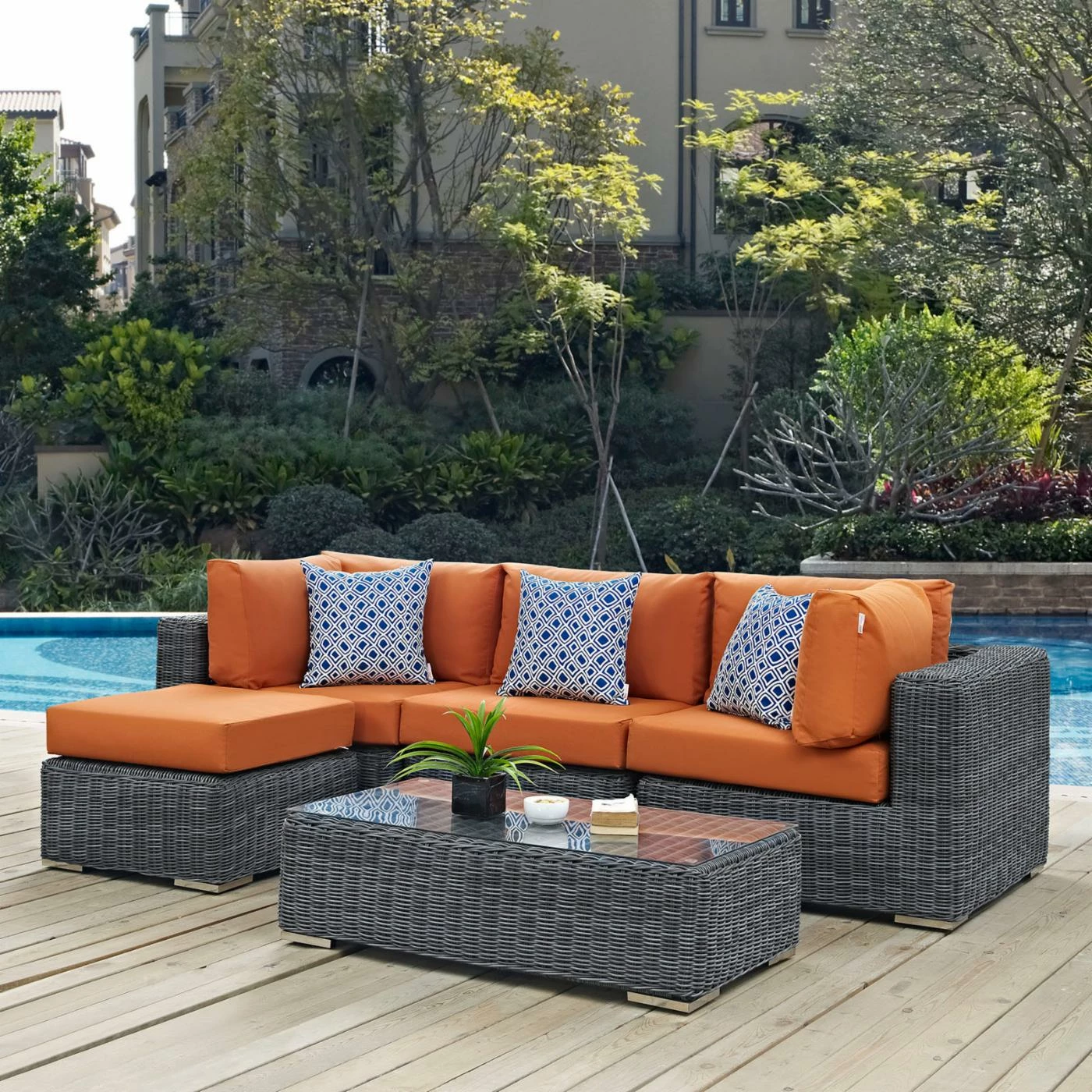 Coupon ๐ Resin Wicker Patio Sets Modway Summon 5 Piece Sunbrella Outdoor Patio Loveseat Conversation Set ๐ - Image 8