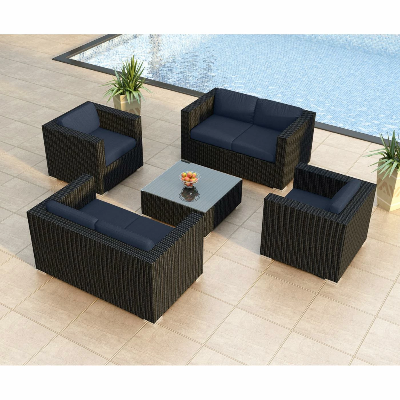 Best Sale ๐ Resin Wicker Patio Sets Harmonia Living Urbana All Weather Wicker 5 Piece Double Loveseat Patio Conversation Set ๐งจ - Image 8