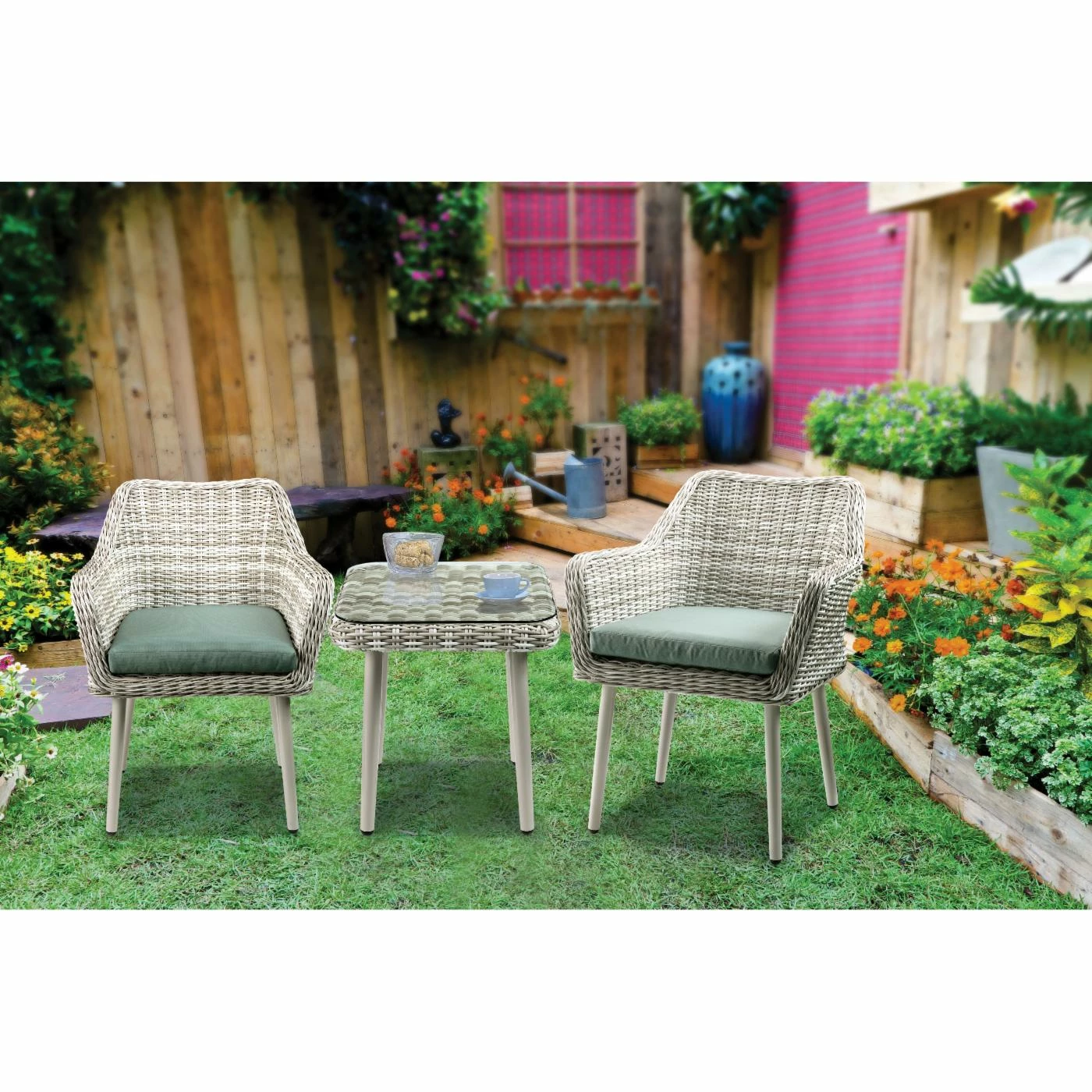 Budget ๐ Resin Wicker Patio Sets Acme Furniture Tashay Wicker 3 Piece Patio Chat Set In Green Fabric And Beige Wicker ๐ - Image 9
