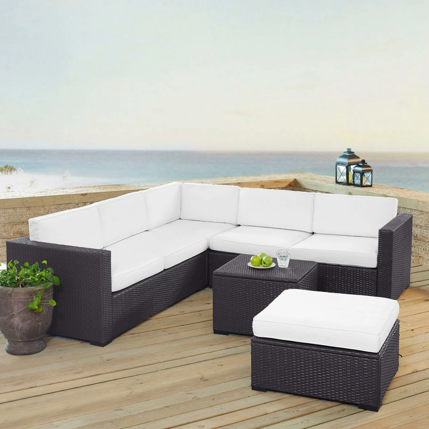 New ๐คฉ Resin Wicker Patio Sets Crosley Furniture Biscayne Resin Wicker 5 Piece Loveseat Conversation Set ๐ฅ - Image 9