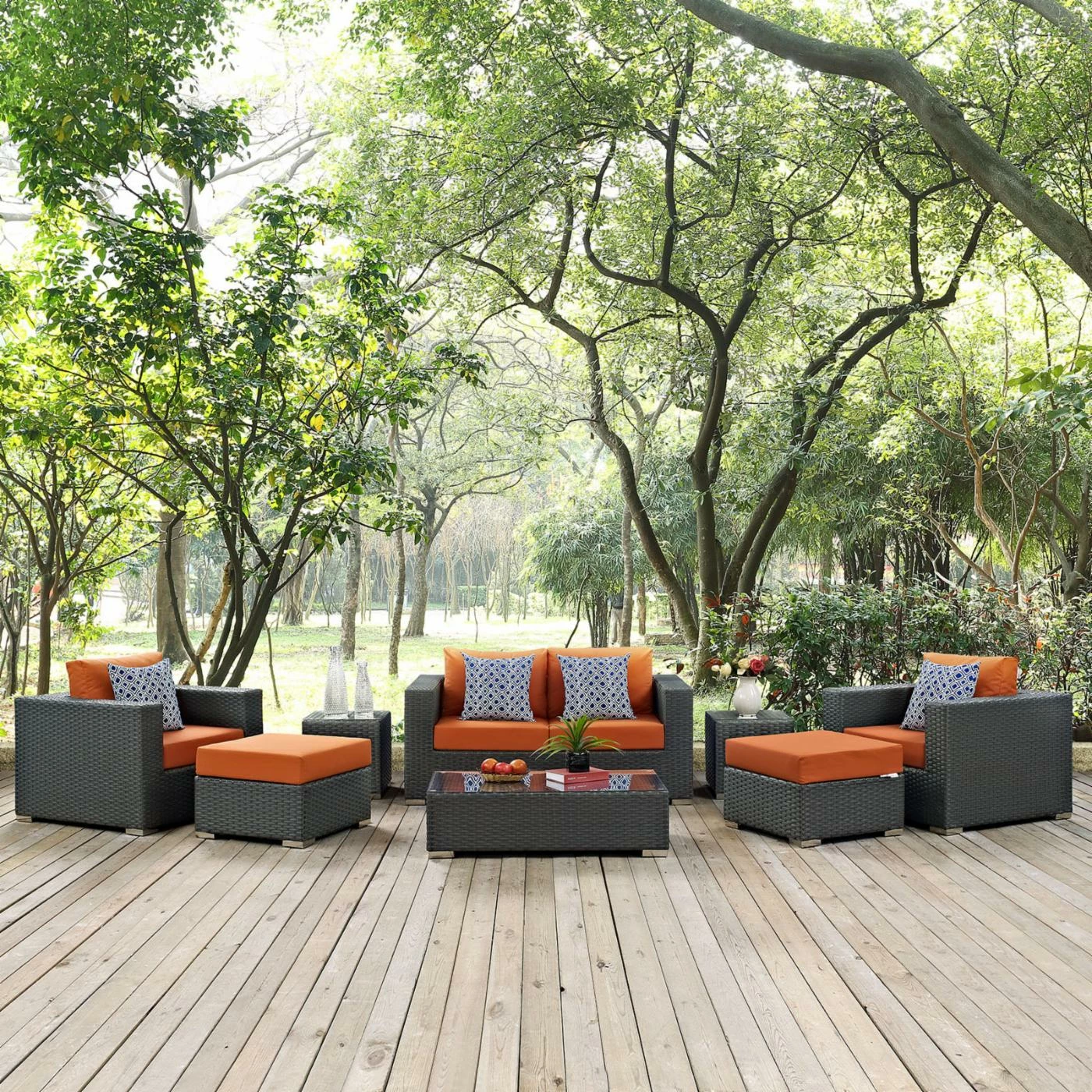 Buy 👏 Resin Wicker Patio Sets Modway Sojourn 8 Piece Sunbrella Outdoor Patio Conversation Set ⭐ - Image 9