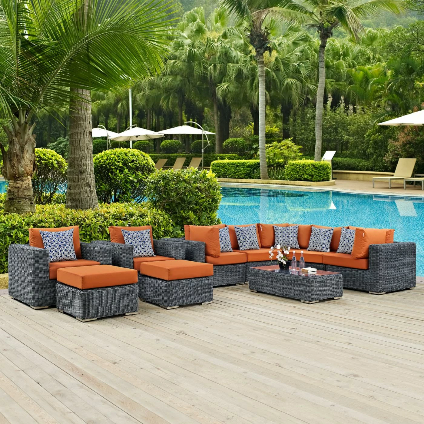 Discount 🔥 Resin Wicker Patio Sets Modway Summon 10 Piece Sunbrella Outdoor Patio Sectional Conversation Set ⭐ - Image 9