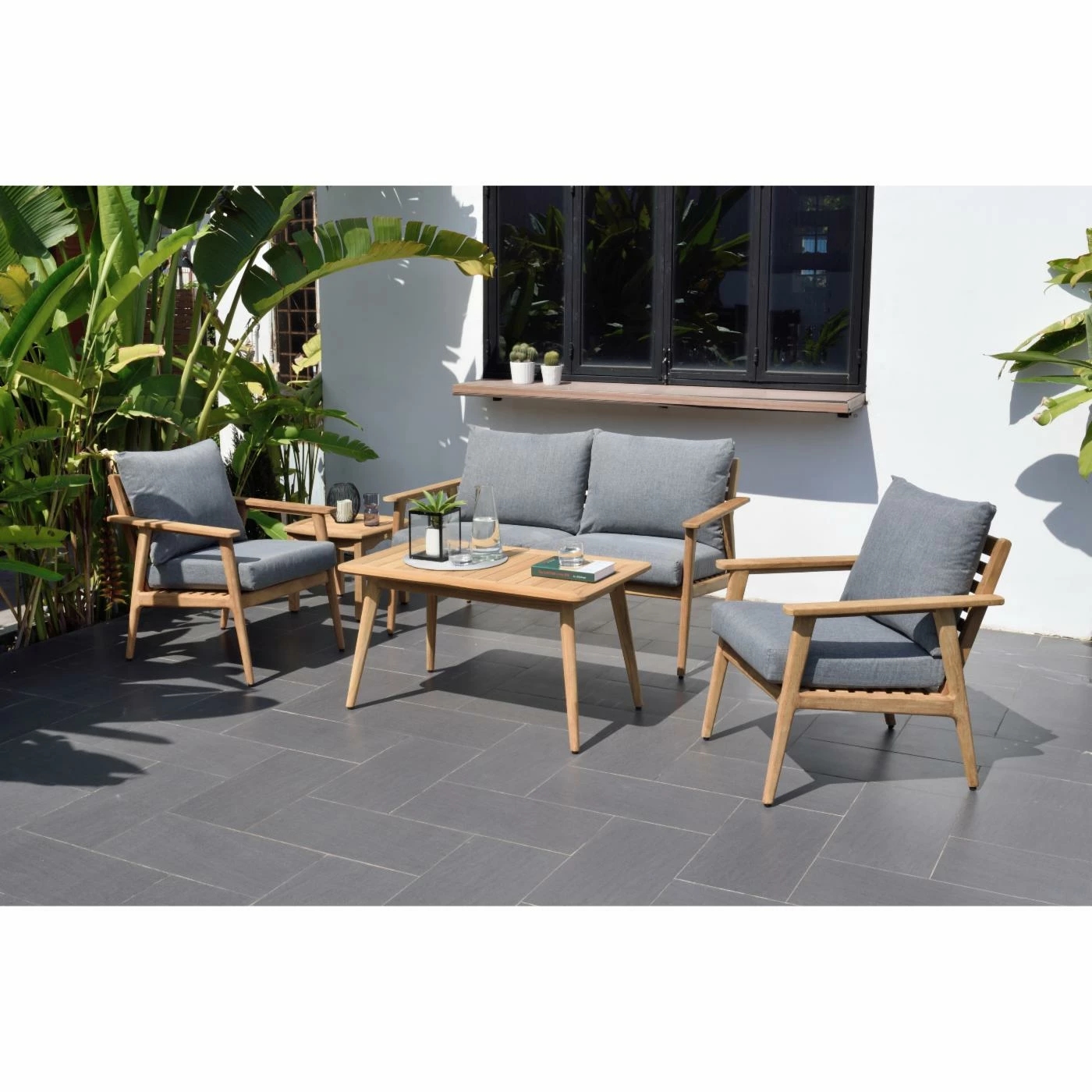 Outlet 🎁 Teak Patio Sets HN Outdoor Augusta Teak 4 Piece Deep Seat Patio Conversation Set 😉 - Image 9