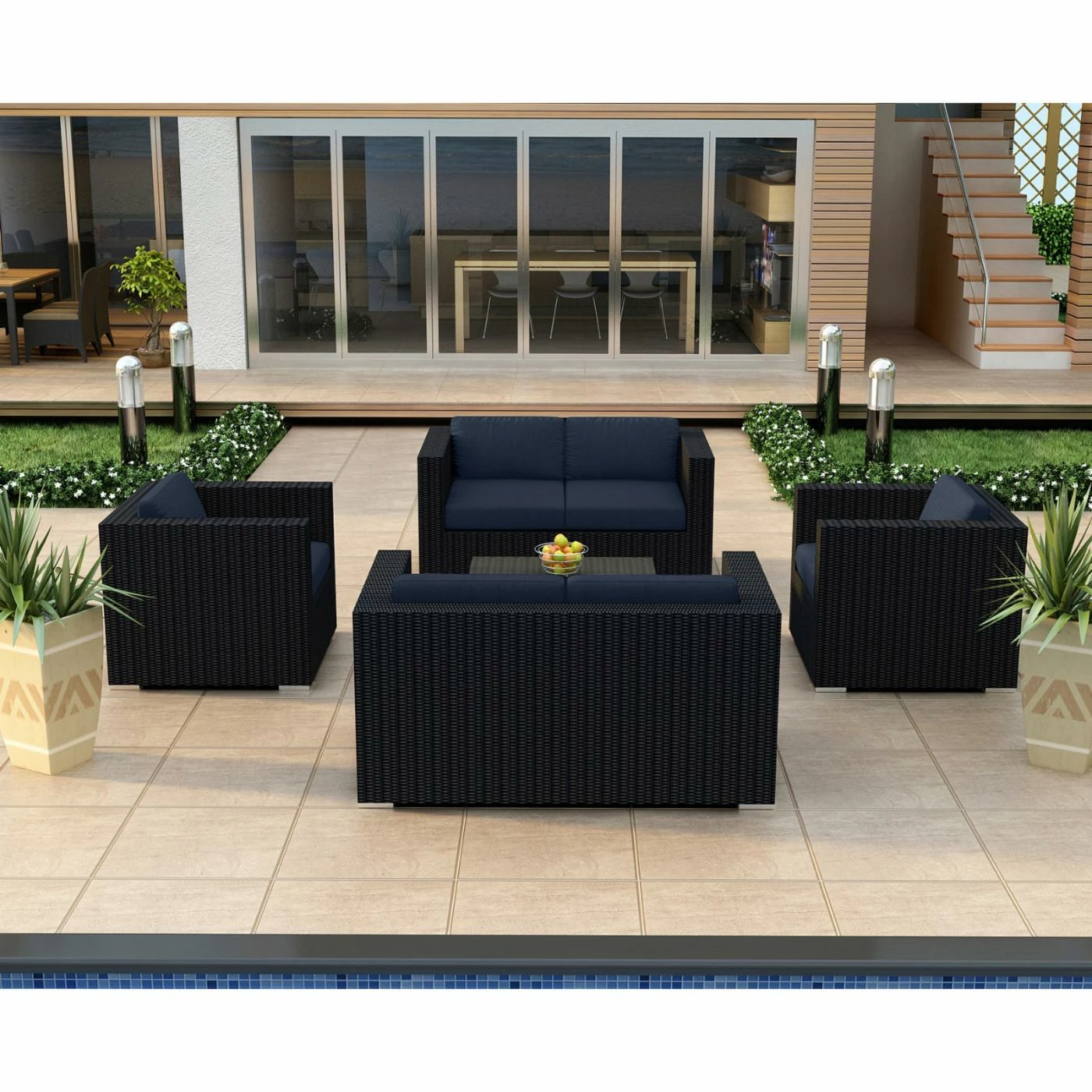 Best Sale ๐ Resin Wicker Patio Sets Harmonia Living Urbana All Weather Wicker 5 Piece Double Loveseat Patio Conversation Set ๐งจ - Image 9