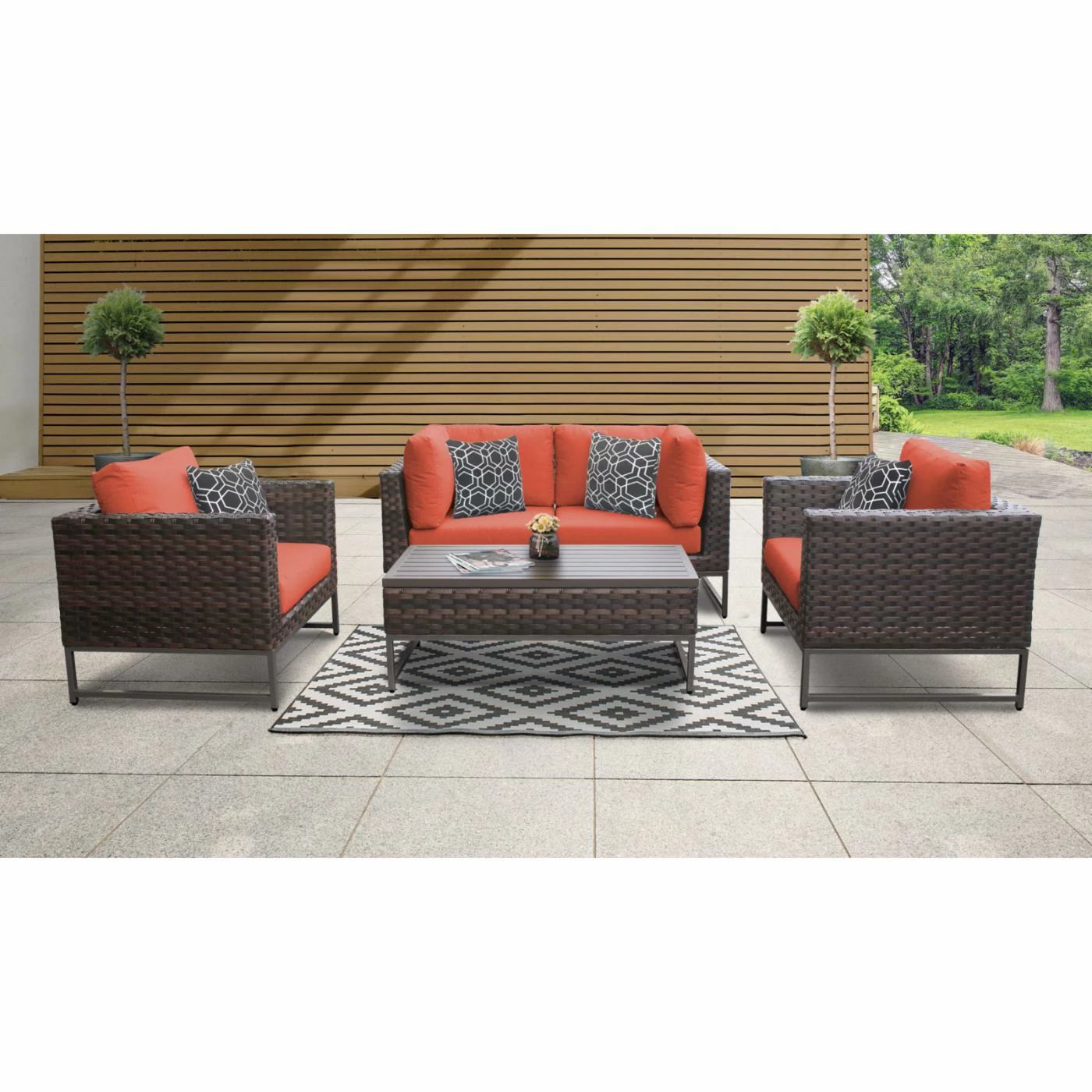 New ๐งจ Resin Wicker Patio Sets TK Classics Barcelona Wicker 5 Piece Sectional Loveseat Patio Conversation Set With Club Chairs ๐ฅ - Image 9