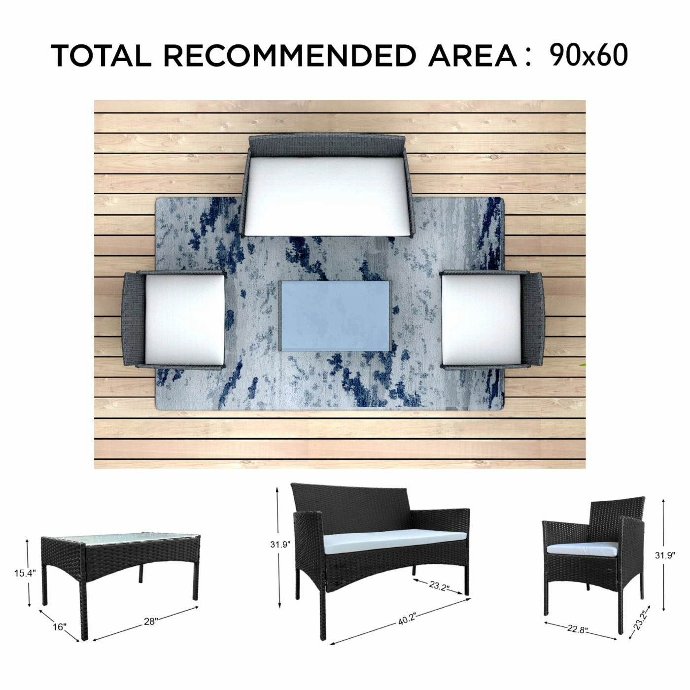 Wholesale ๐ Resin Wicker Patio Sets Cloud Mountain Modern 4 Piece Resin Wicker Patio Conversation Set โค๏ธ - Image 5