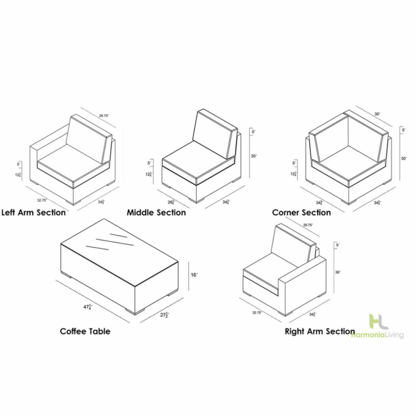 Cheap ๐ Resin Wicker Patio Sets Harmonia Living Arden 5 Piece Sectional Set ๐ - Image 10