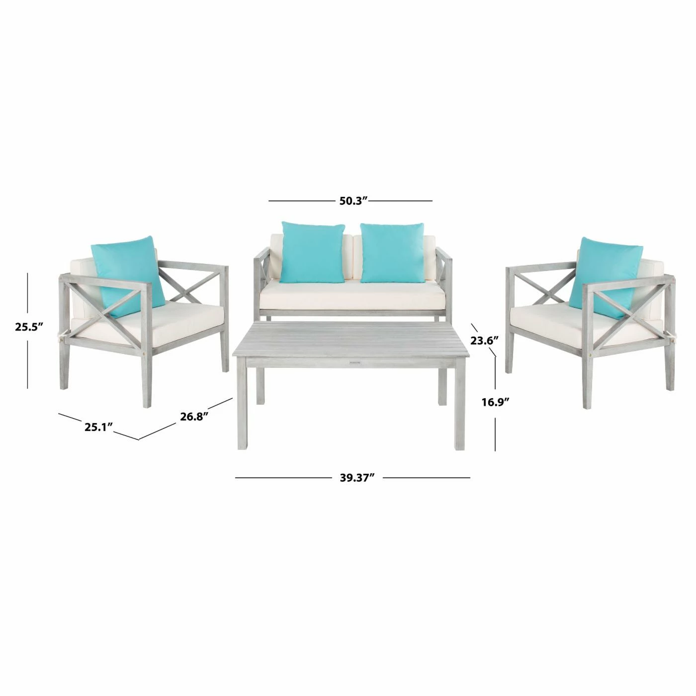 Best Pirce ๐ฅฐ Teak Patio Sets Safavieh Nunzio Eucalyptus Wood 4-Piece Conversation Set With Accent Pillows ๐ - Image 10