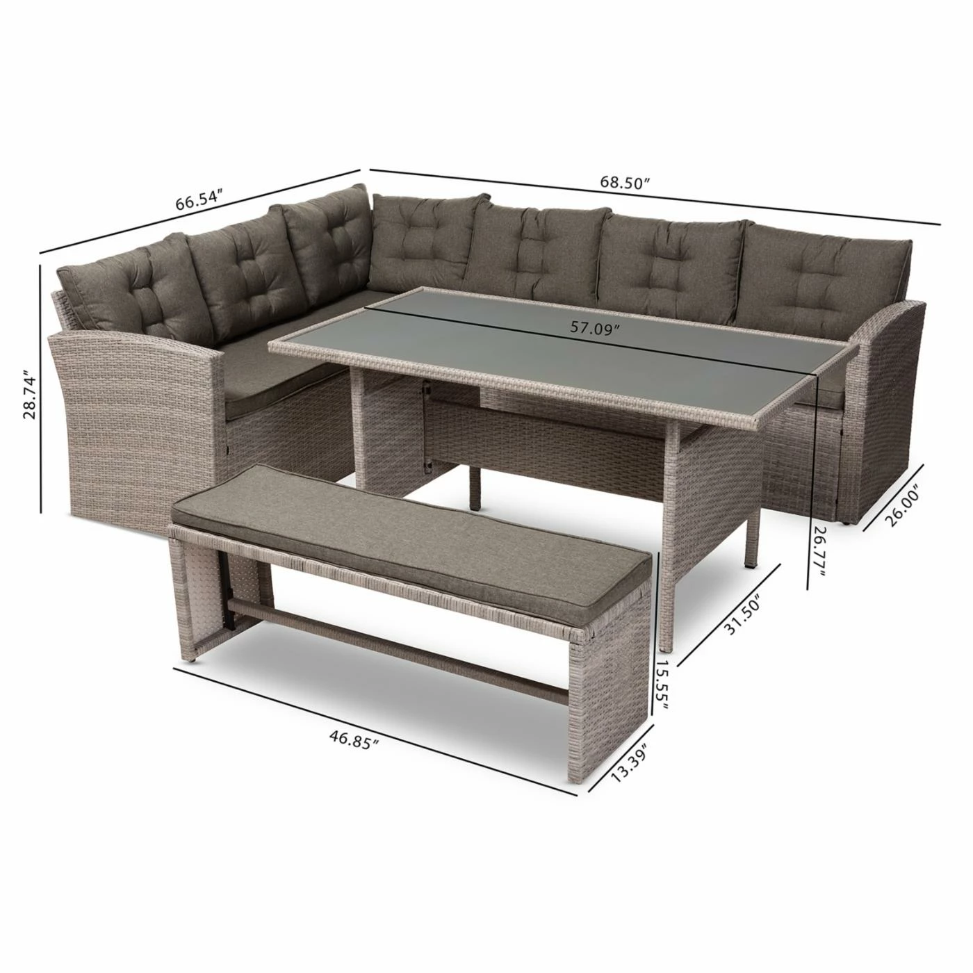 Cheapest โ Resin Wicker Patio Sets Baxton Studio Eneas Rattan 3 Piece Corner Sofa Patio Lounge Conversation Set ๐งจ - Image 3