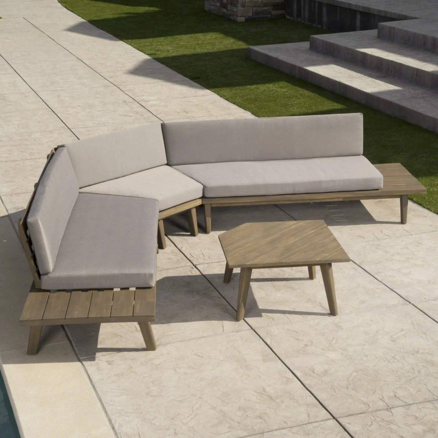 Best Pirce 🤩 Wood Patio Sets HN Outdoor Cullen Wood V Shaped 4 Piece Patio Conversation Set 🔥 - Image 3